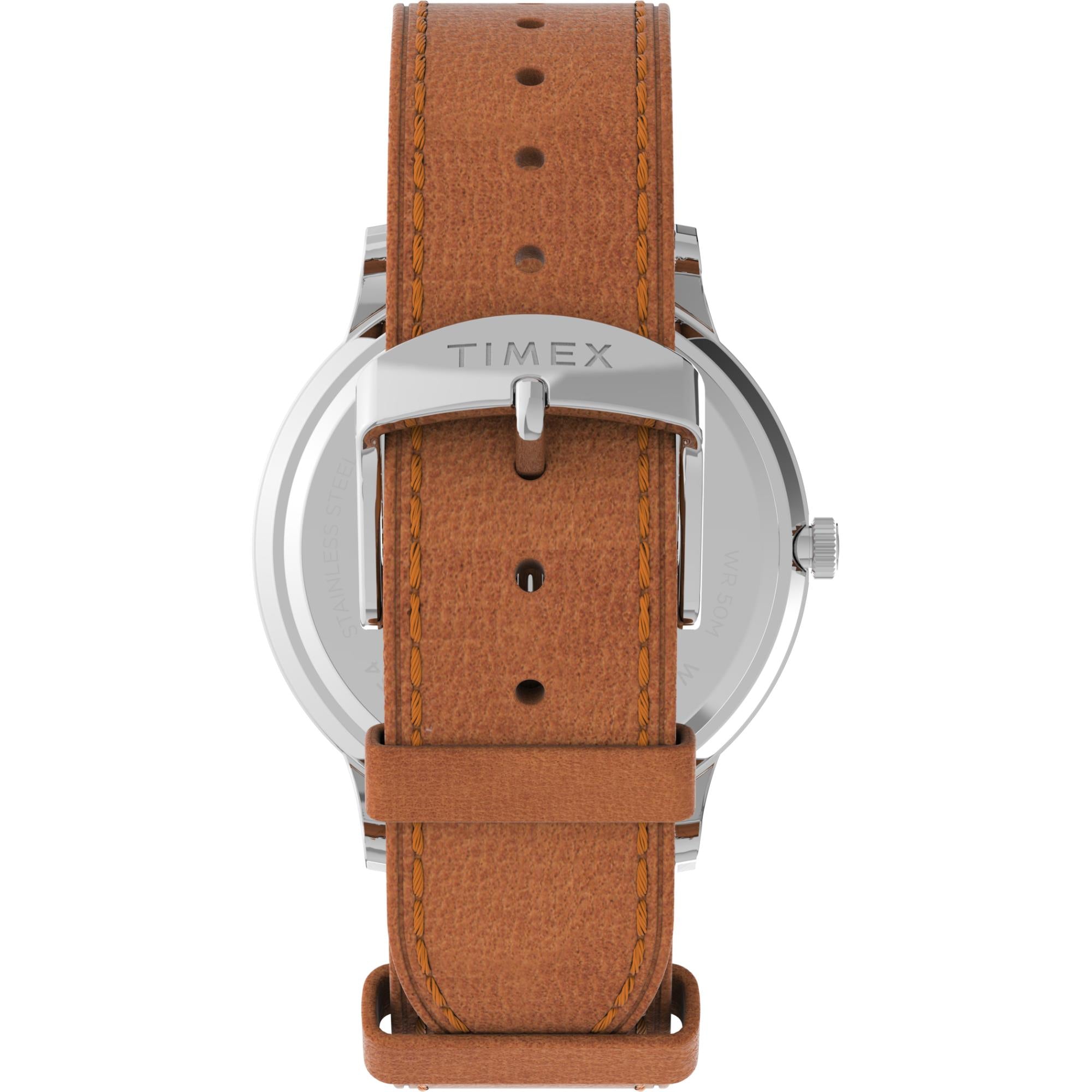 Timex Waterbury 40mm Graues Zifferblatt Leder Herren Quarz Uhr TW2V73600