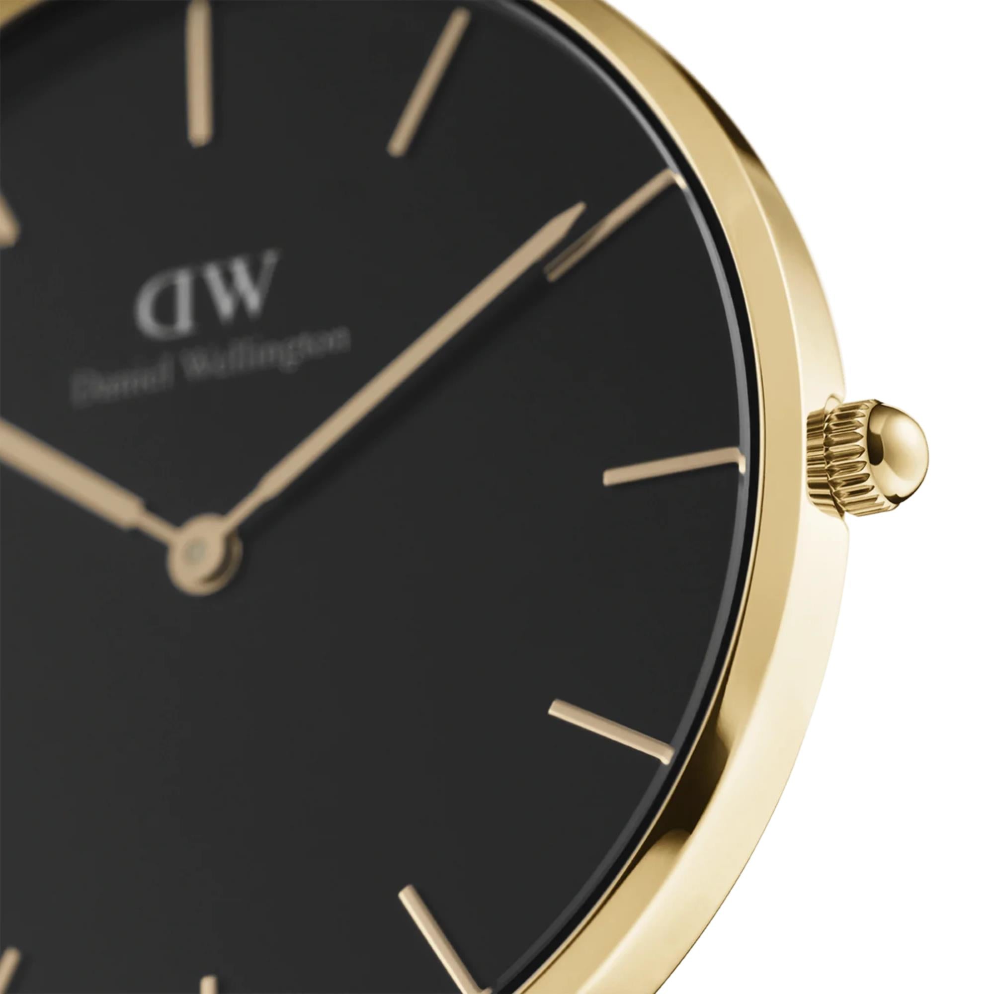 Daniel Wellington Petite 28mm Schwarzes Zifferblatt Stahl Damen Quarz Uhr DW00100349