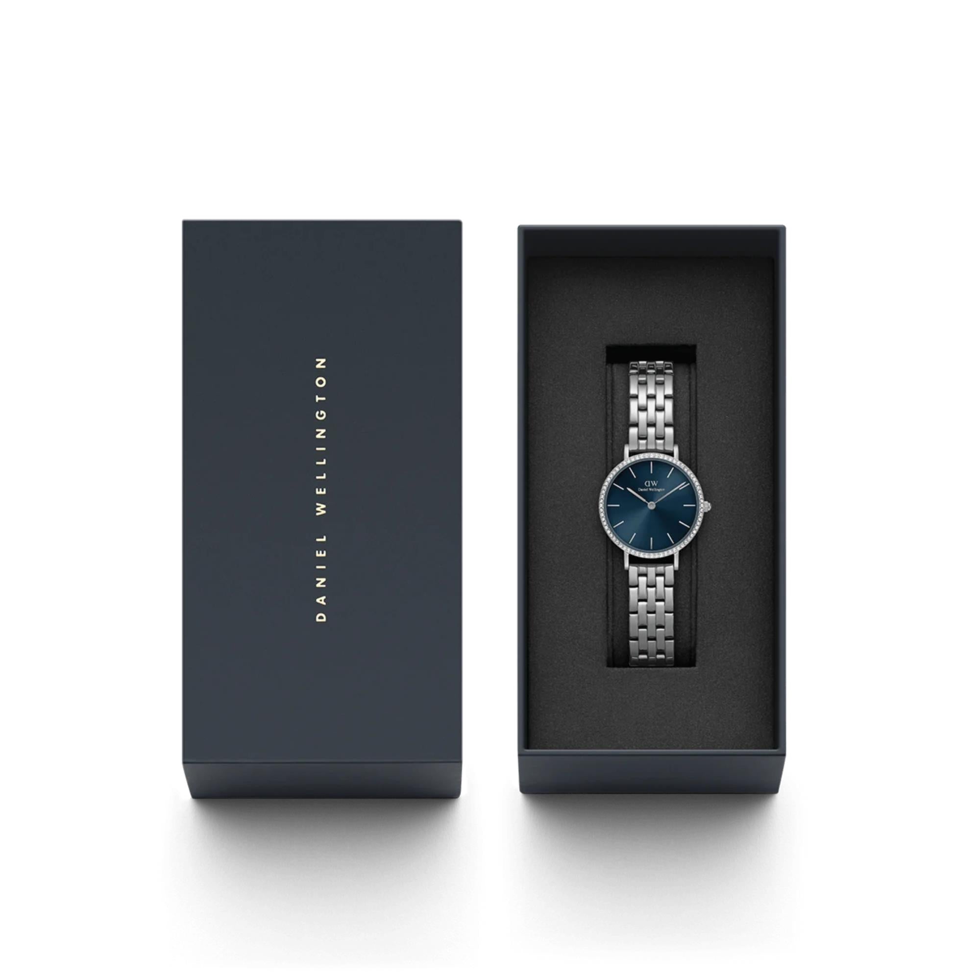 Daniel Wellington Petite Arctic Blue Sunray Dial Stainless Steel Strap Women's Watch DW00100664 - WatchNation