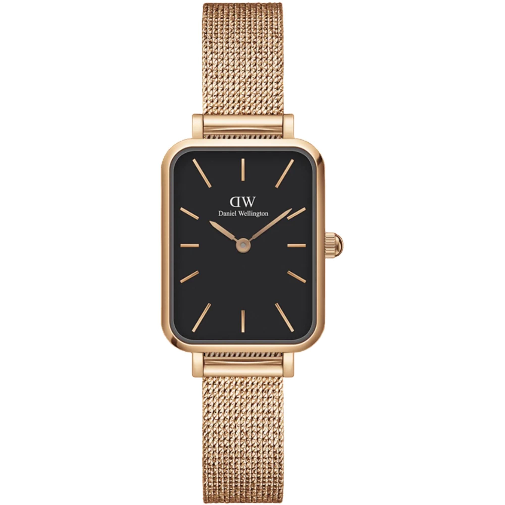Daniel Wellington Quadro 20mm Schwarzes Zifferblatt Stahl Damen Quarz Uhr DW00100432