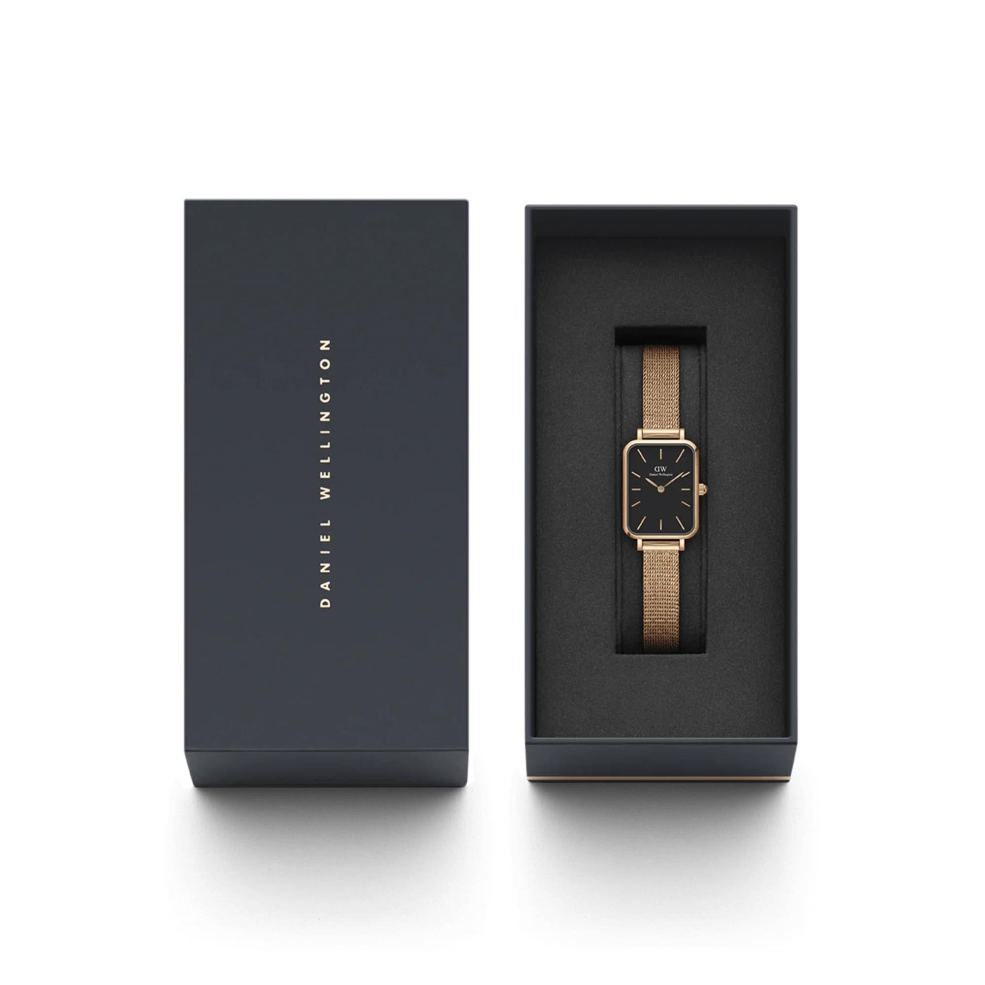 Daniel Wellington Quadro 20mm Schwarzes Zifferblatt Stahl Damen Quarz Uhr DW00100432