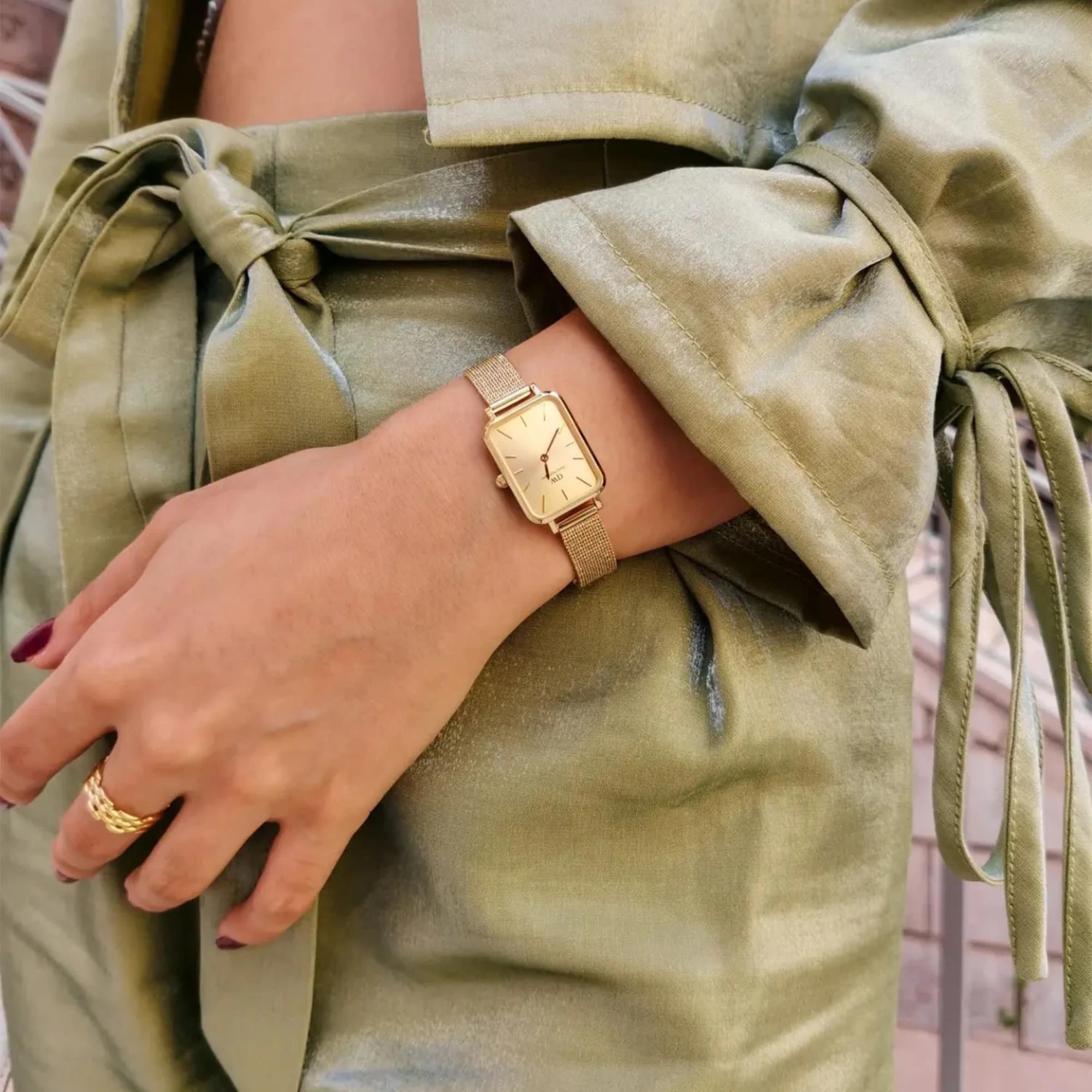 Daniel Wellington Quadro 20mm Gold Zifferblatt Stahl Damen Quarz Uhr DW00100485