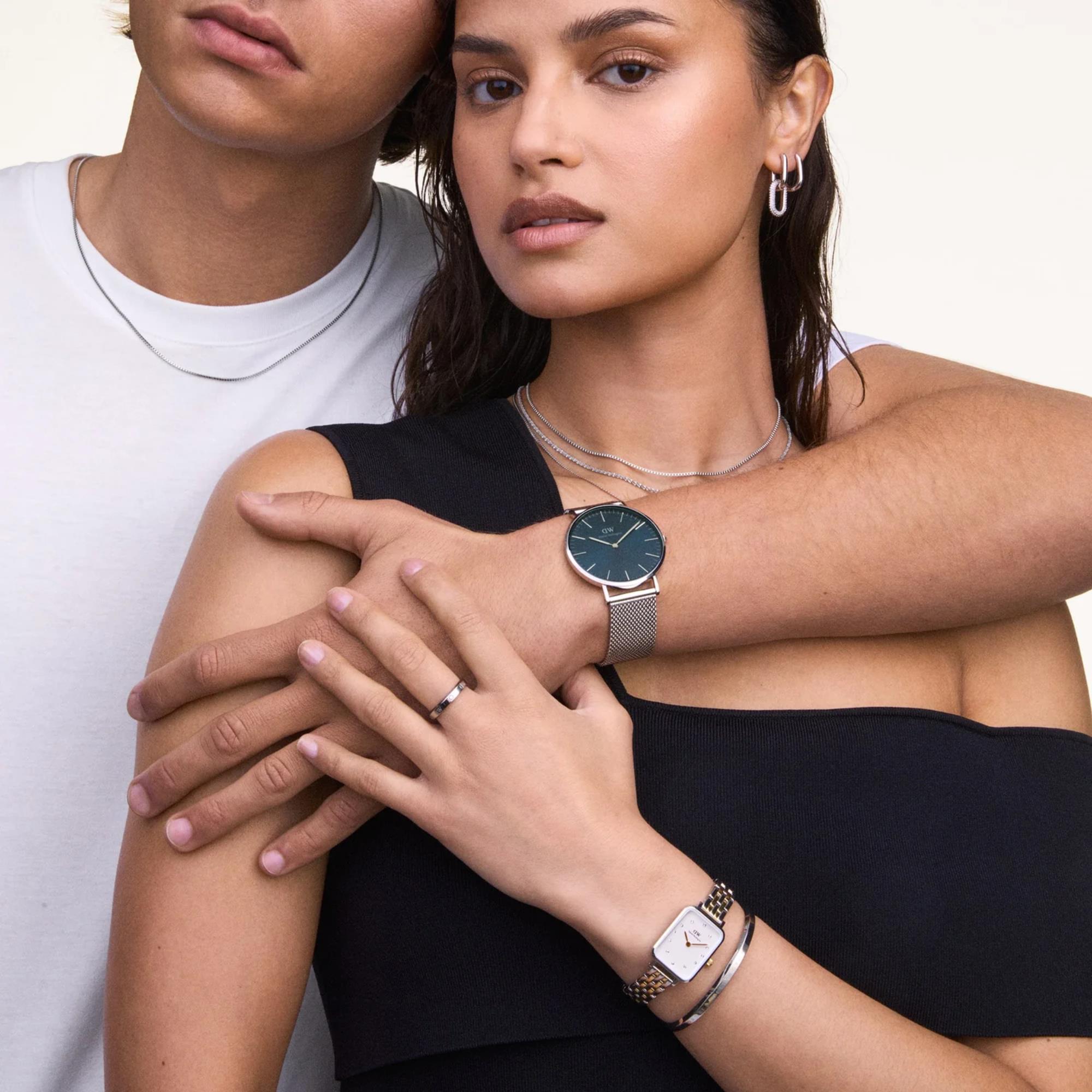Daniel Wellington Quadro 20mm Weißes Zifferblatt Stahl Damen Quarz Uhr DW00100625