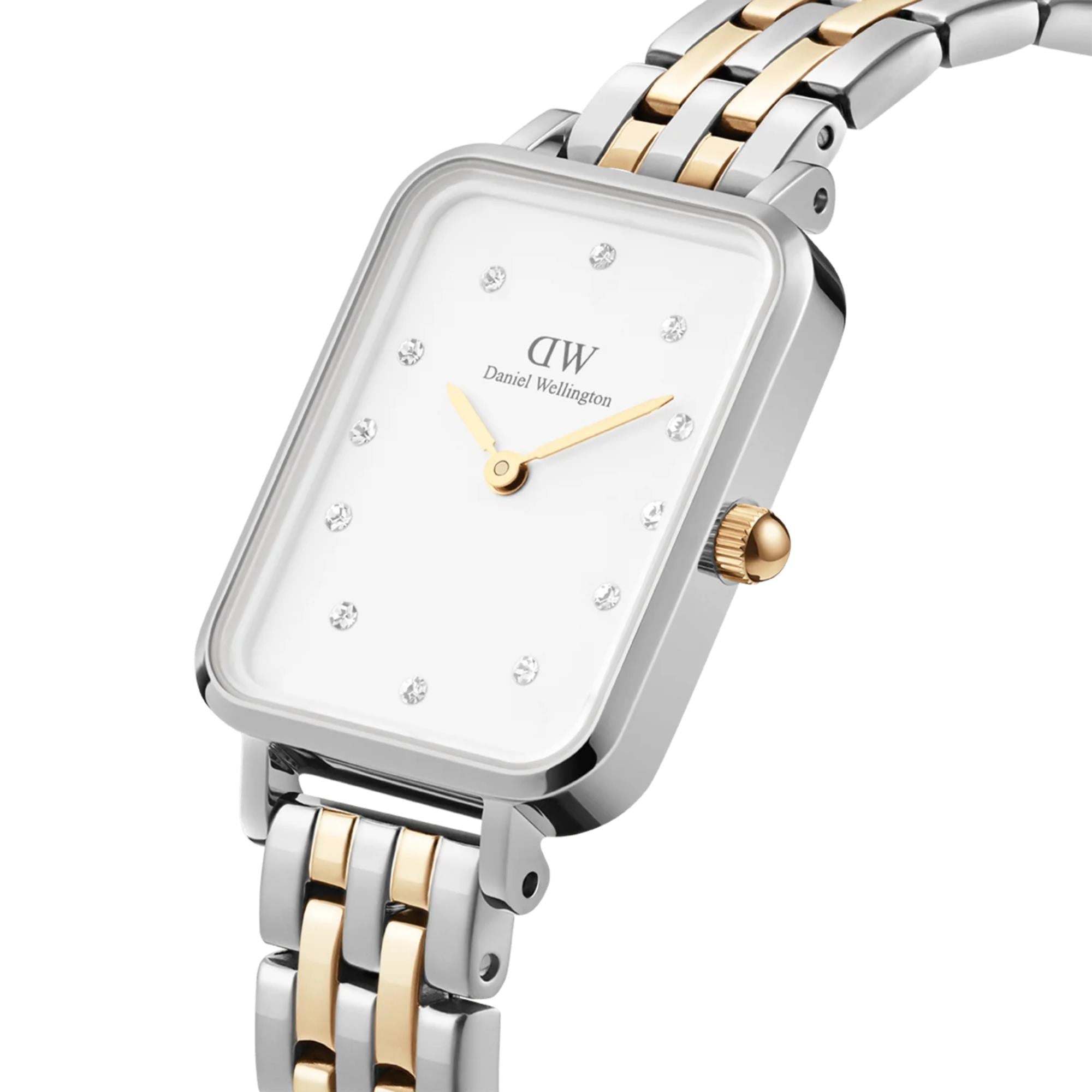 Daniel Wellington Quadro 20mm Weißes Zifferblatt Stahl Damen Quarz Uhr DW00100625