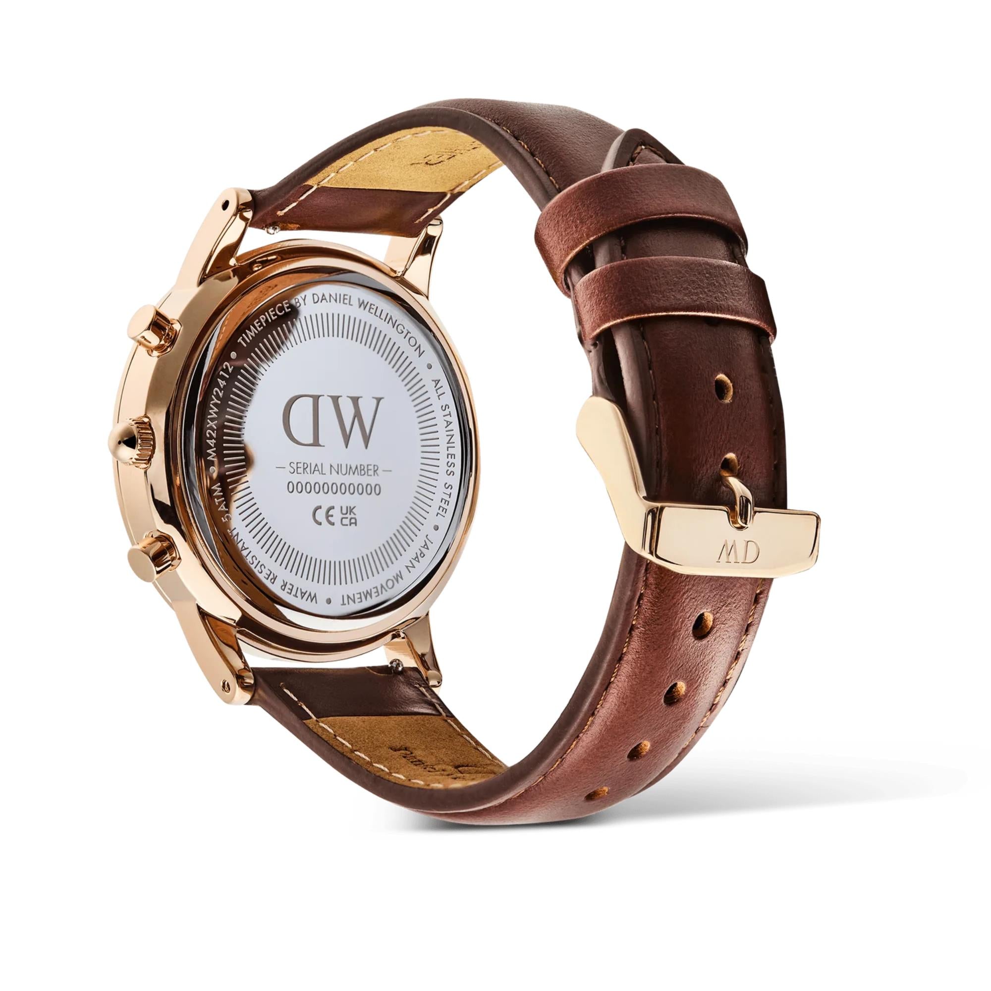 Daniel Wellington Iconic 42mm Chronograph Blaues Zifferblatt Leder Herren Quarz Uhr DW00100639