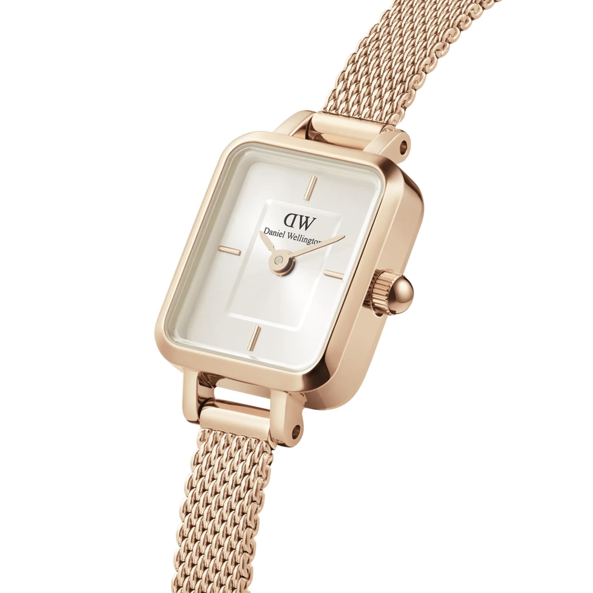 Daniel Wellington Quadro 15mm Champagner Zifferblatt Stahl Damen Quarz Uhr DW00100651