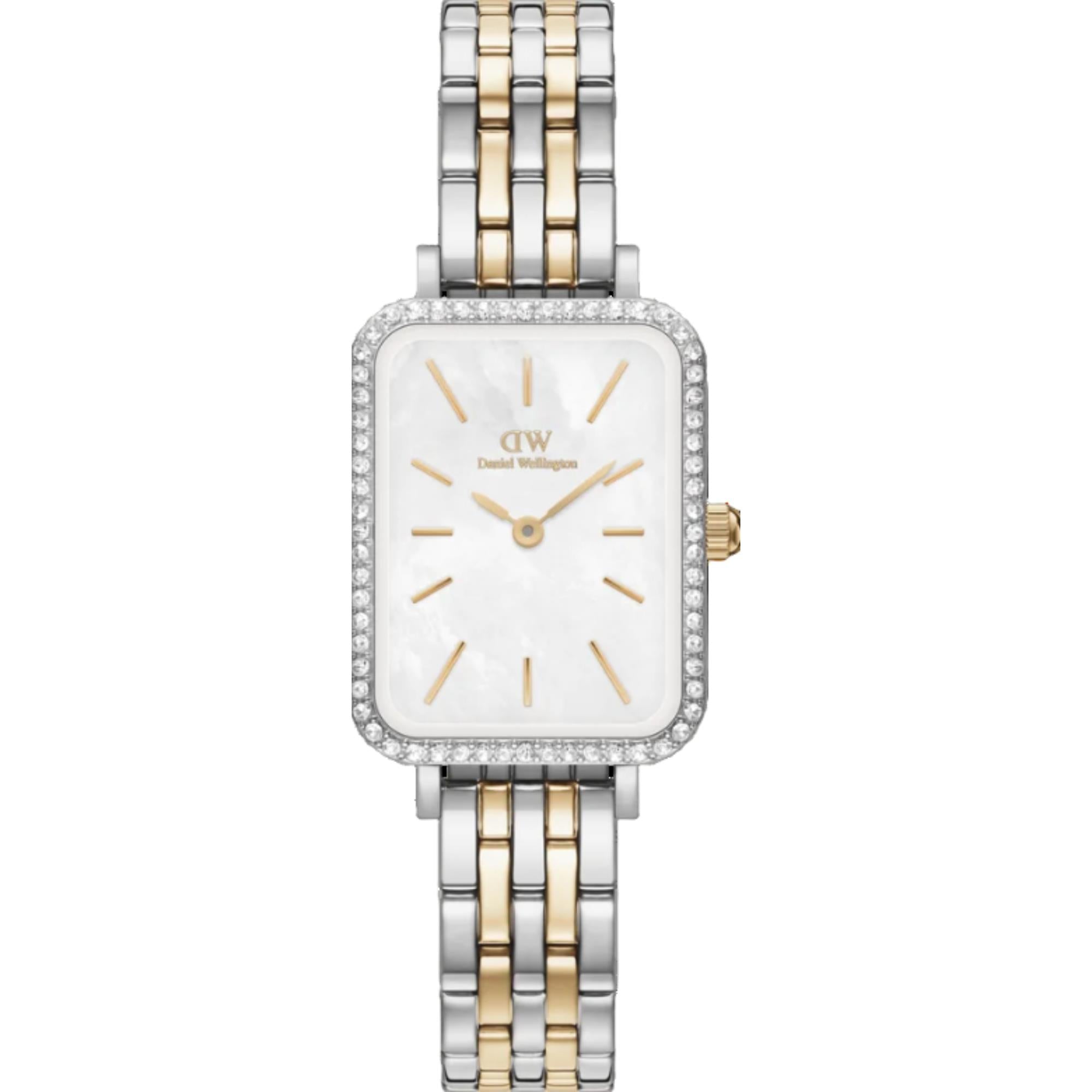 Daniel Wellington Quadro 20mm White Mother of Pearl Dial Steel Ladies Quartz Watch DW00100671
