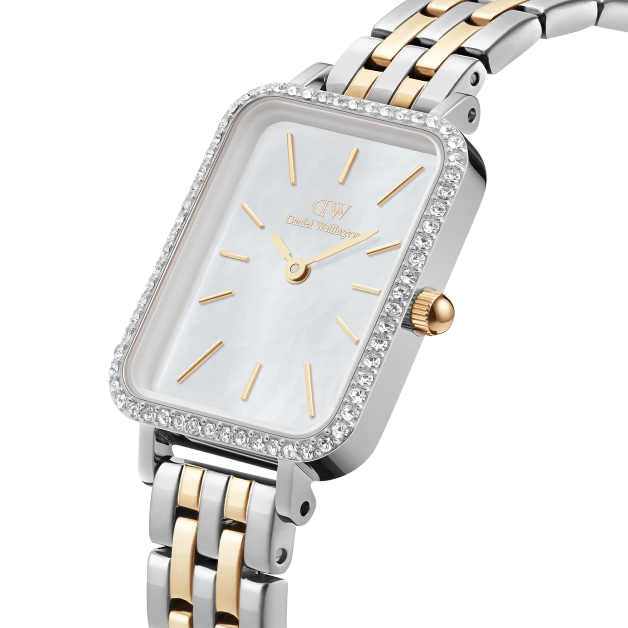 Daniel Wellington Quadro 20mm White Mother of Pearl Dial Steel Ladies Quartz Watch DW00100671