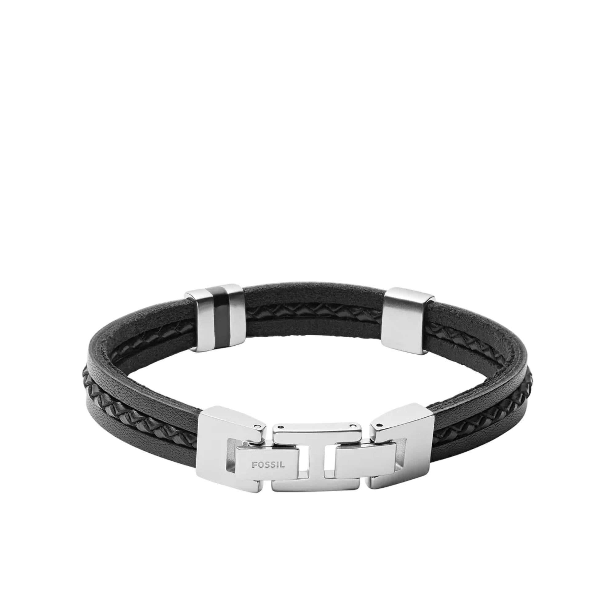 Fossil Leather Essentials Schwarzes Mehrstrang-Lederarmband JF03686040