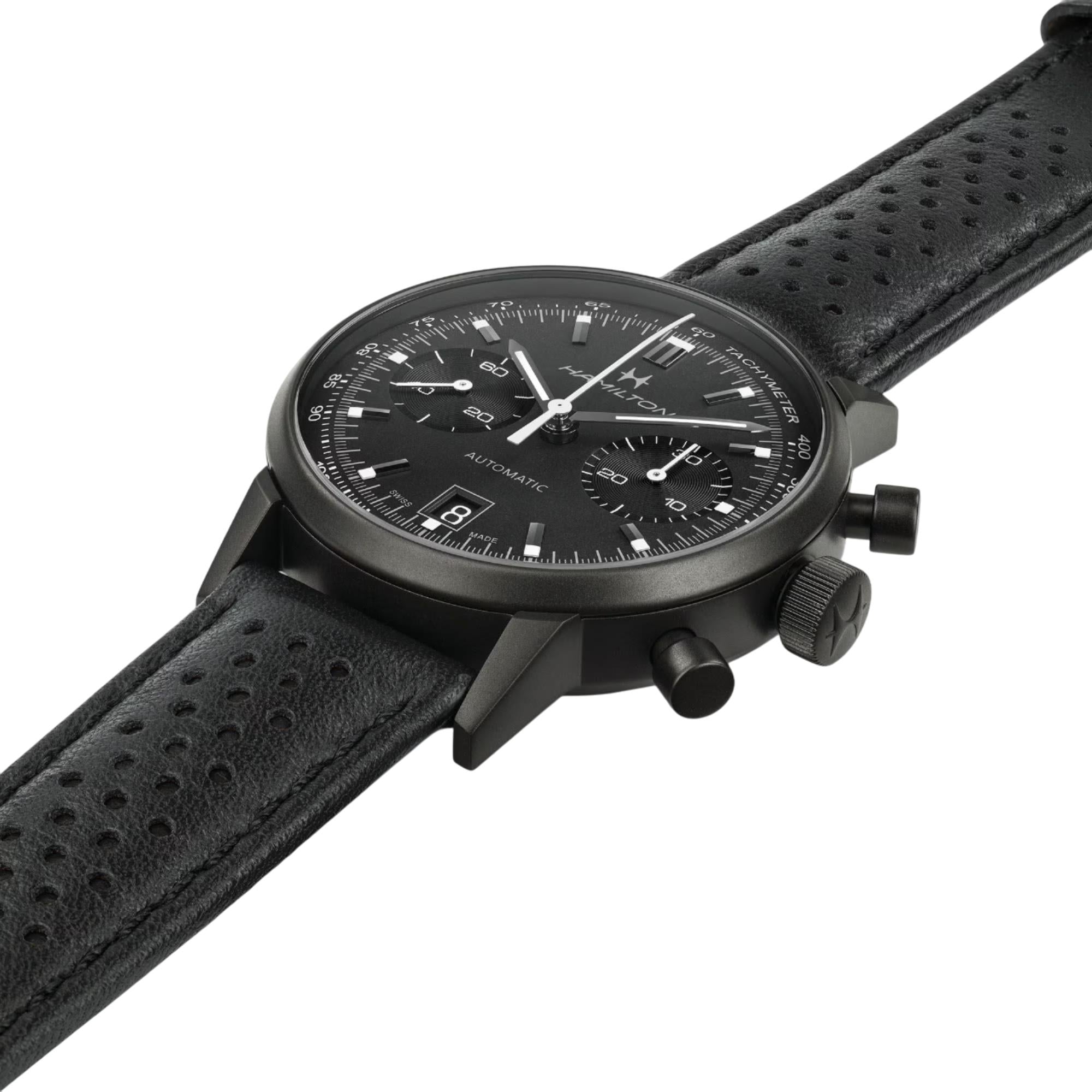 Hamilton American Classic 40mm Chronograph Black Dial Leather Mens Automatic Watch H38446730