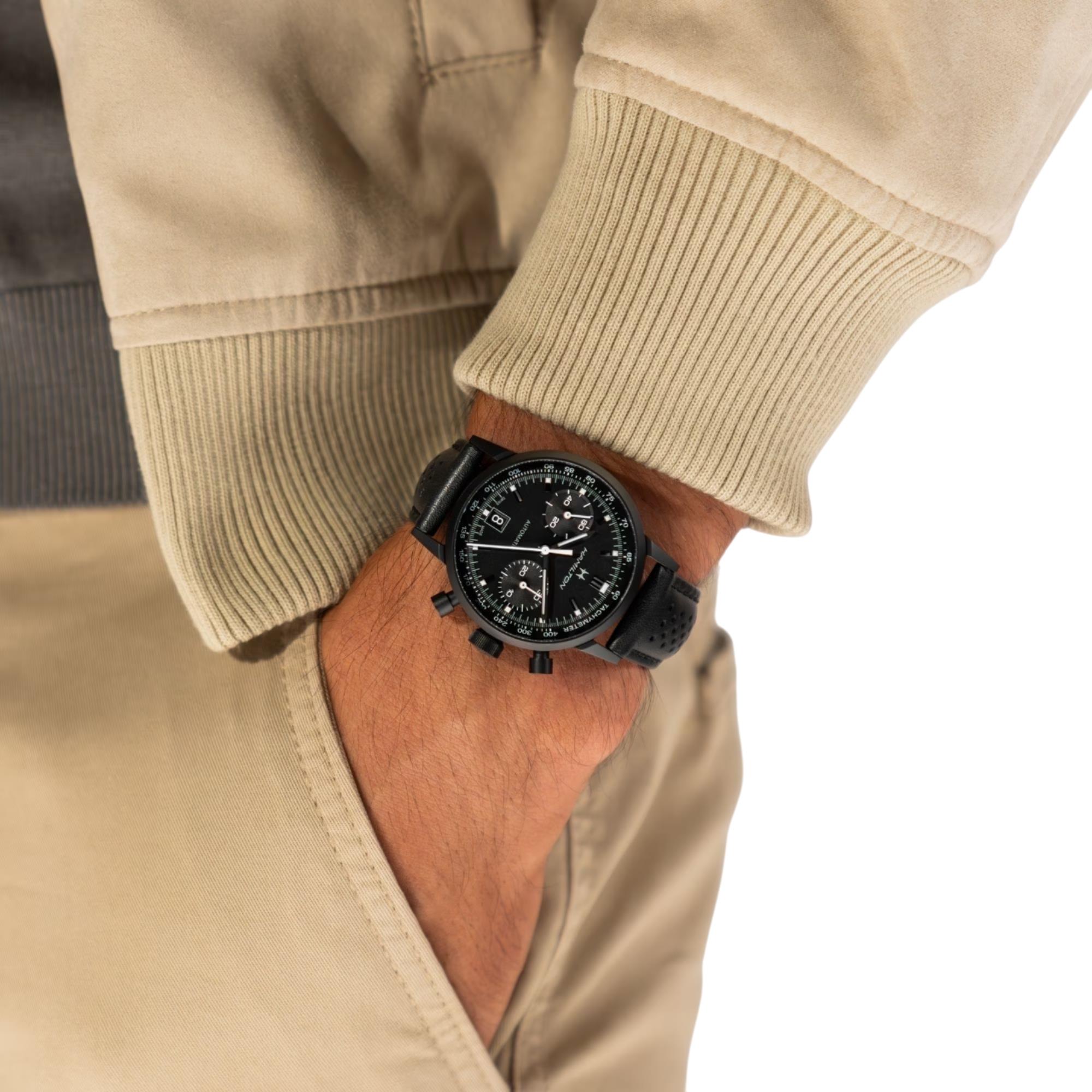 Hamilton American Classic 40mm Chronograph Black Dial Leather Mens Automatic Watch H38446730