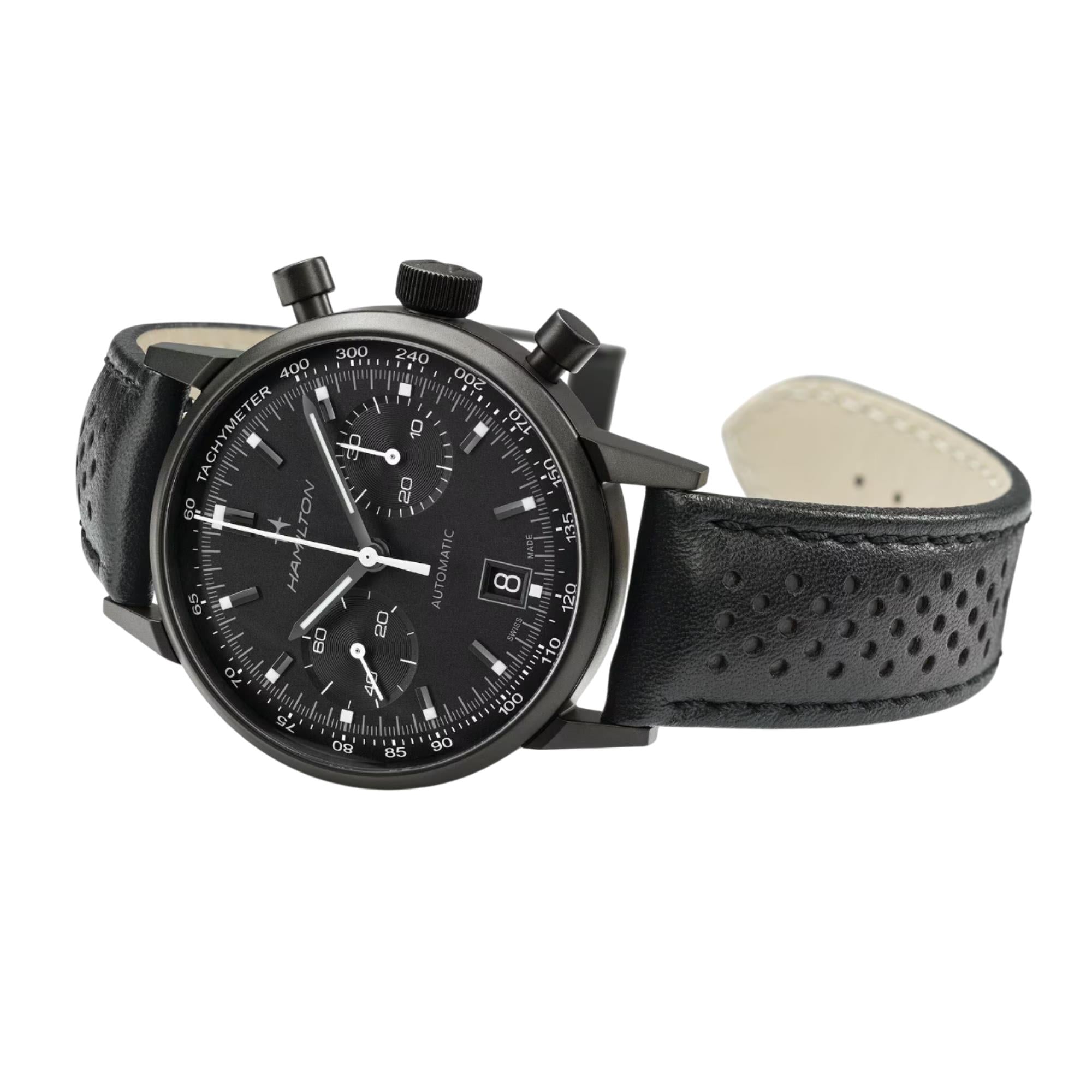 Hamilton American Classic 40mm Chronograph Black Dial Leather Mens Automatic Watch H38446730