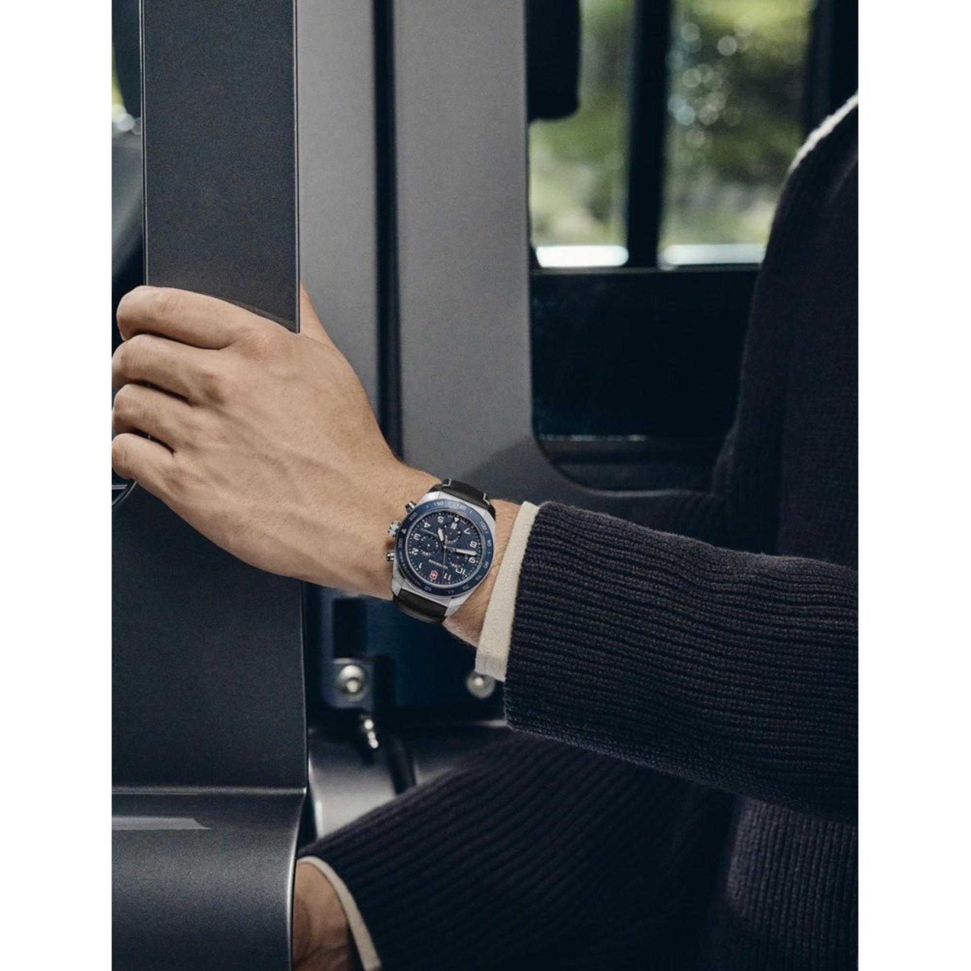 Victorinox Swiss Army blue dial chronograph 242047 worn on wrist