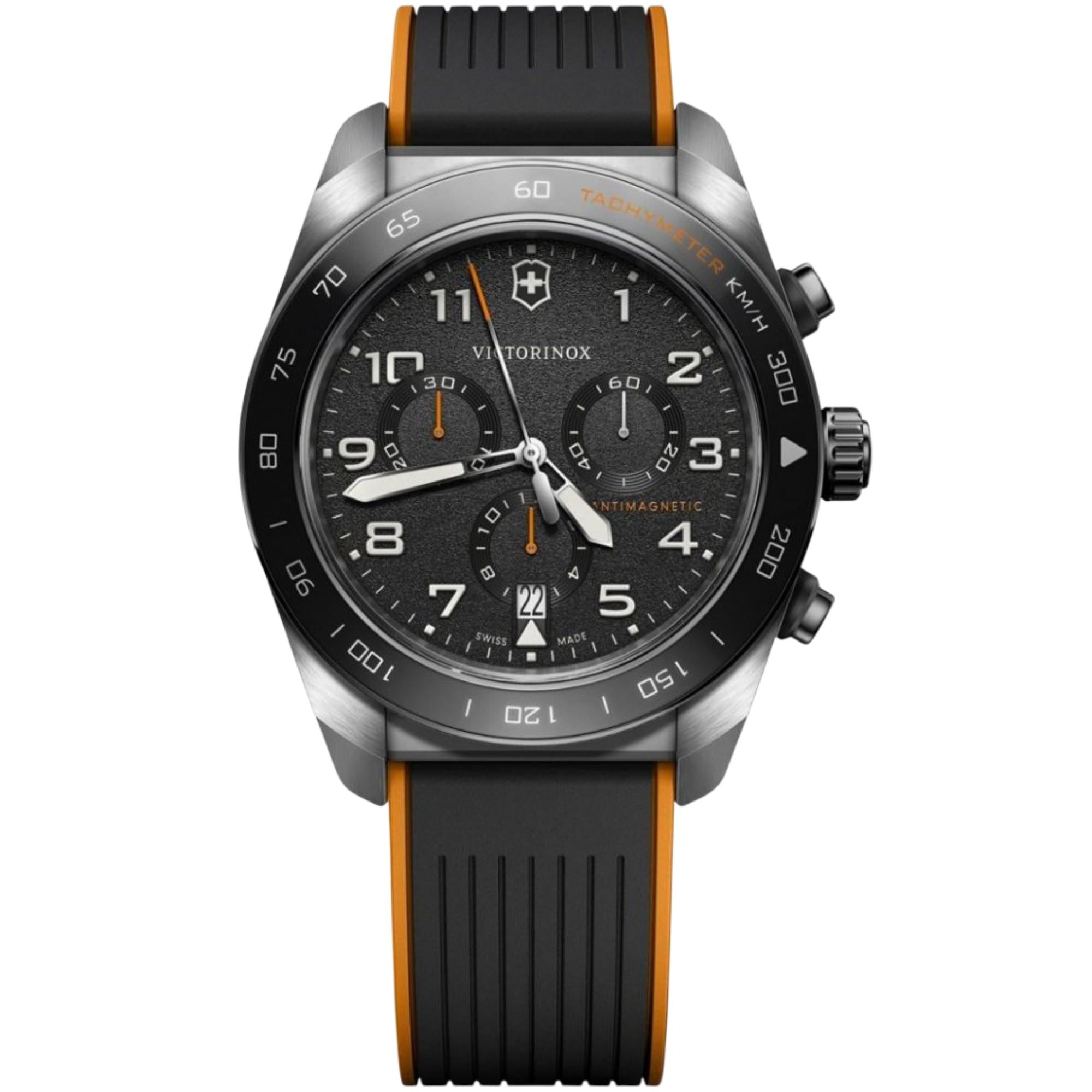 Victorinox Swiss Army Chronograph black dial rubber watch 242050 front view