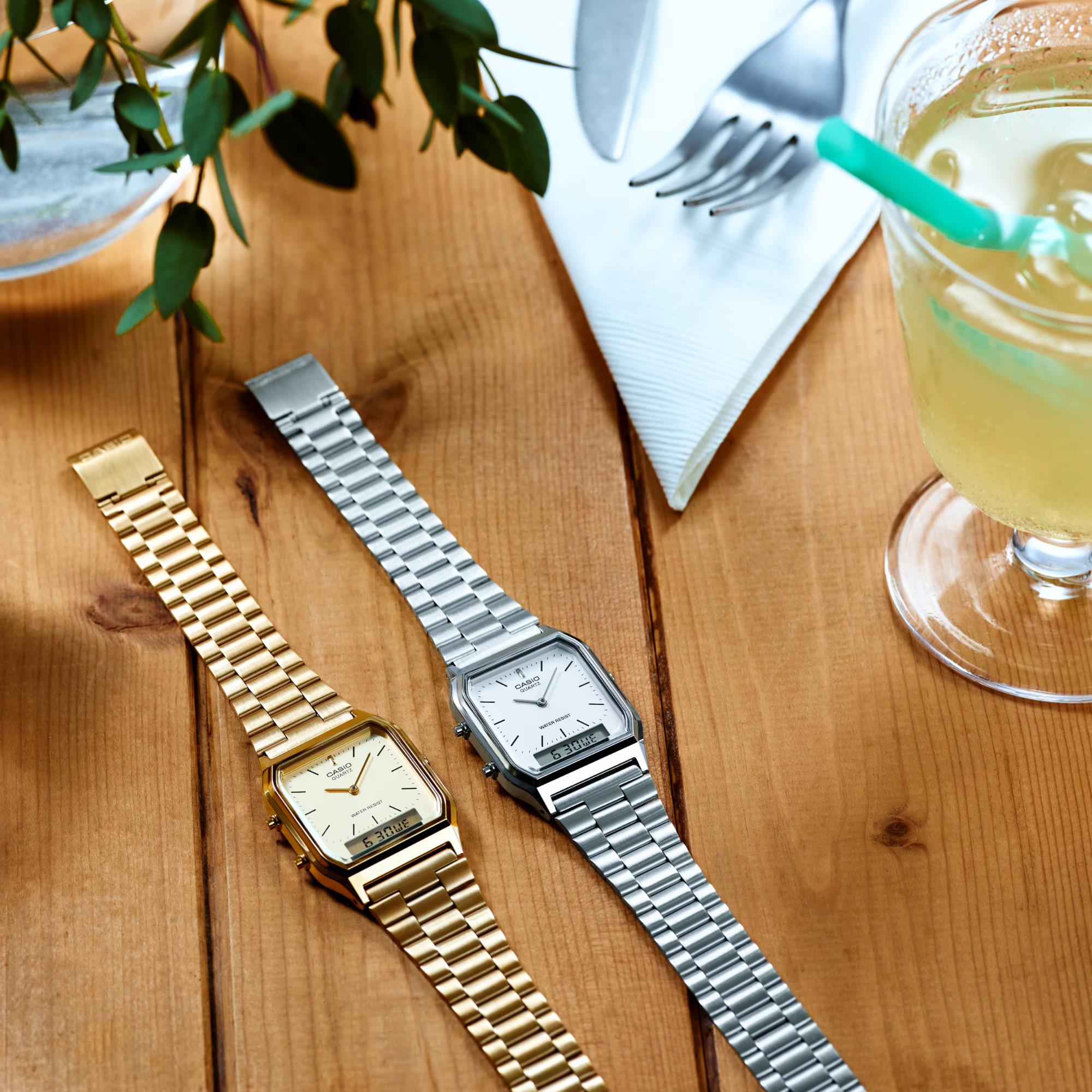 Casio Collection Vintage Ana-Digi Gold Dial Steel Strap Watch AQ-230GA-9DMQYES