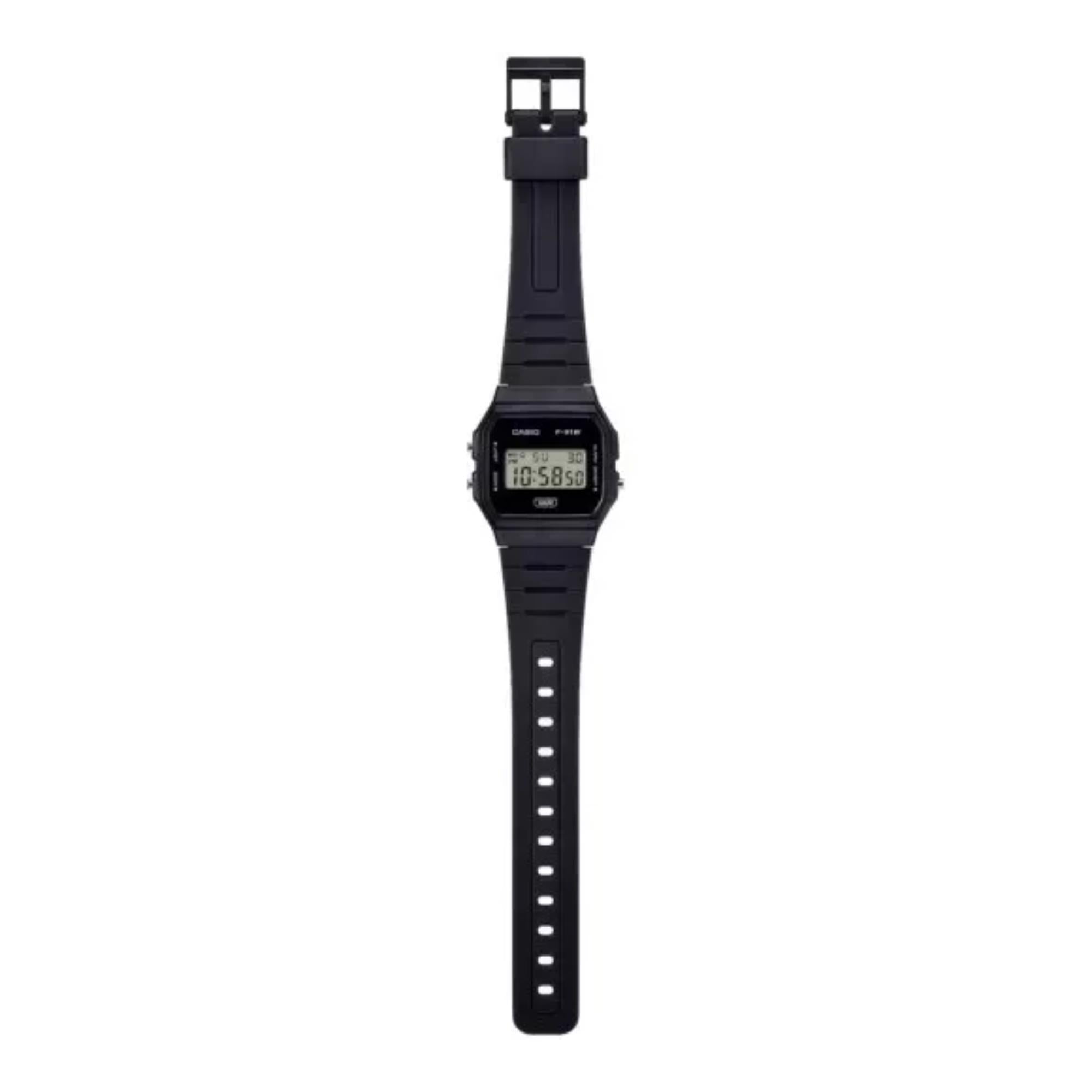 Casio Timeless Collection Digital Schwarzes Harzarmband Uhr F-91WB-1AEF