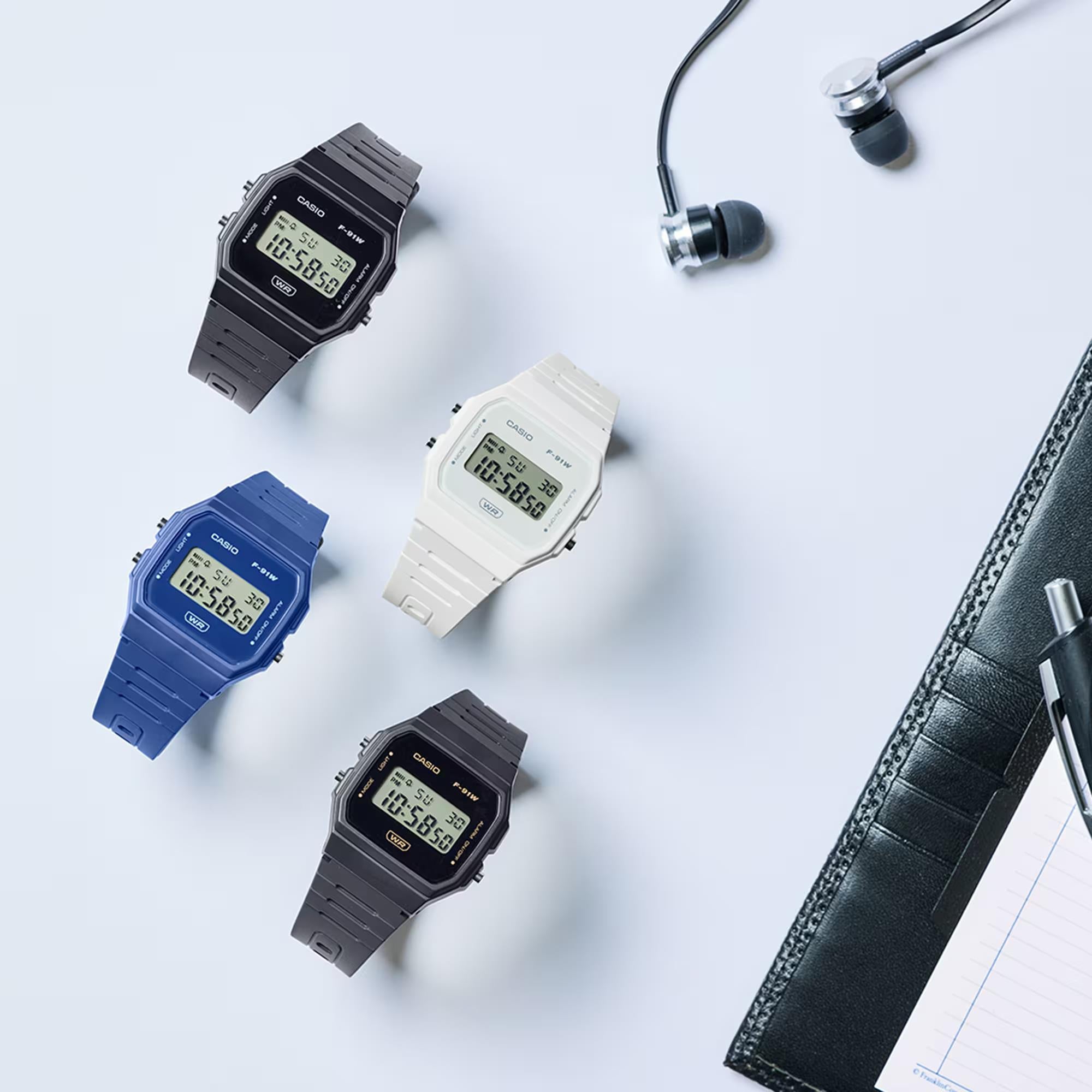Casio Timeless Collection Digital Schwarzes Harzarmband Uhr F-91WB-1AEF