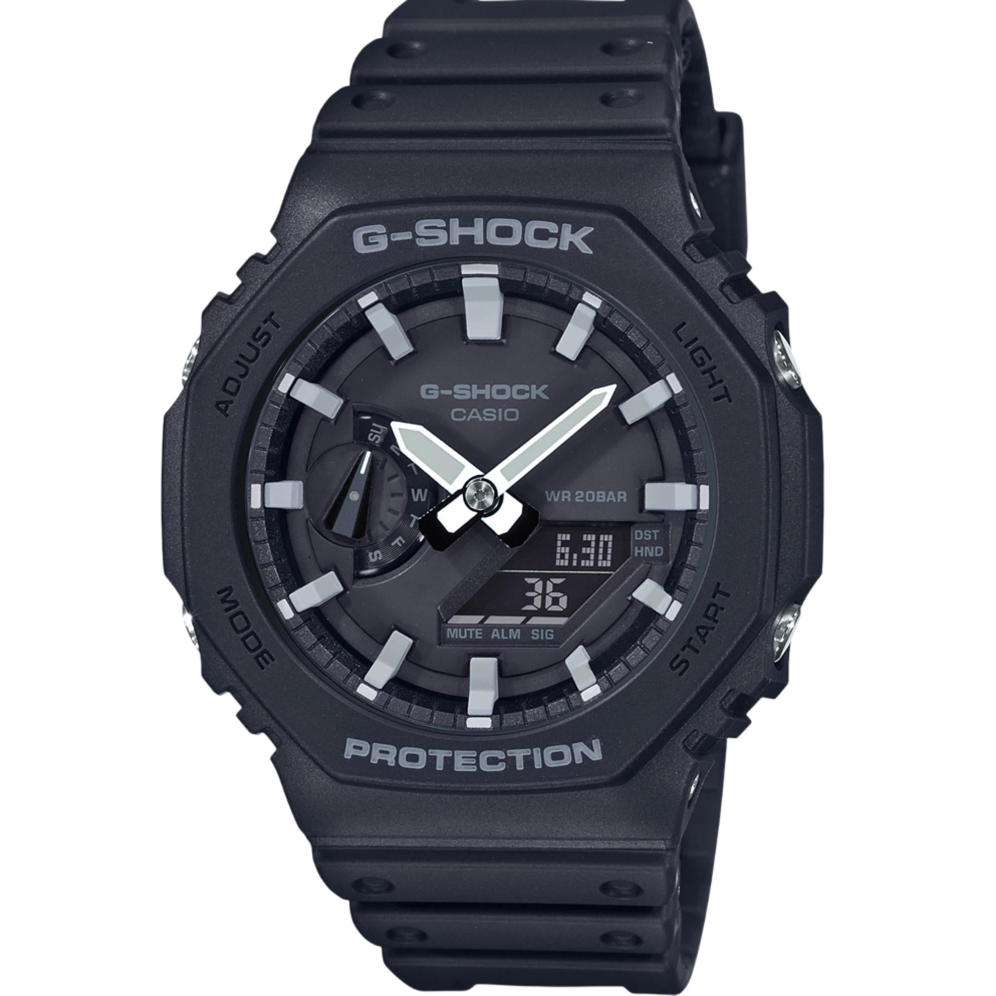 Casio G-Shock Oktagon Schwarzes Carbon Core Guard Alarm Herren Uhr GA-2100-1AER