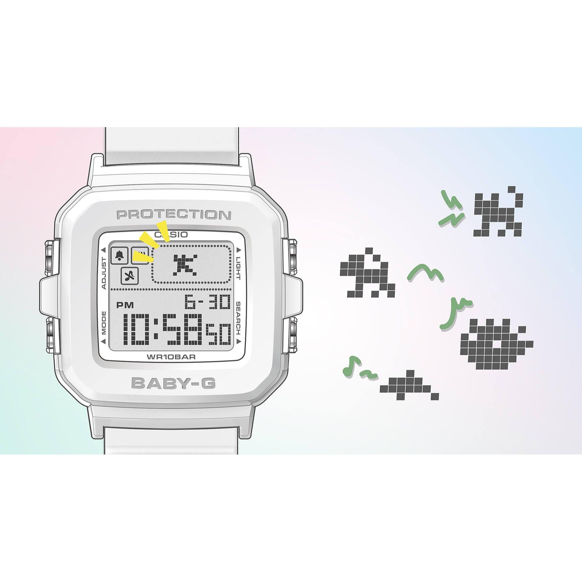 Casio BABY-G Digital Weißes Harzarmband Damen Uhr BGD-10L-7ER