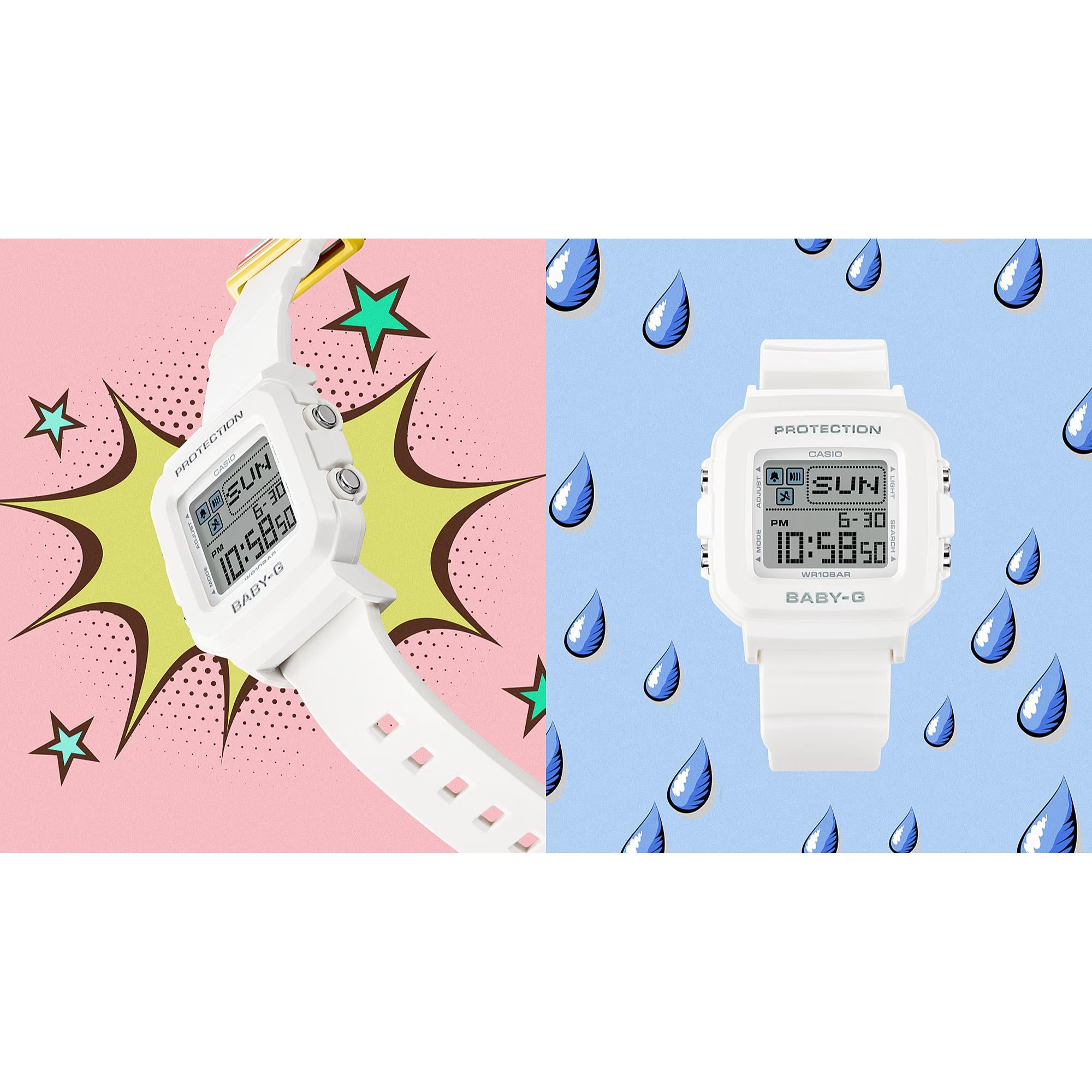 Casio BABY-G Digital Weißes Harzarmband Damen Uhr BGD-10L-7ER
