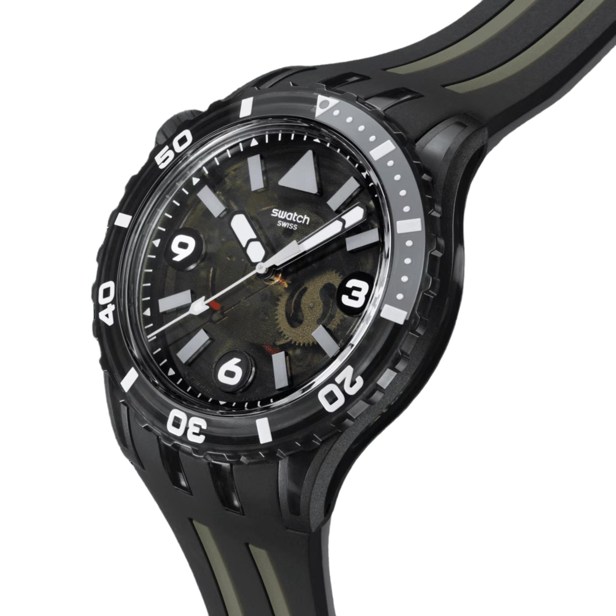 Swatch SCUBAQUA Schwarze Qualle Schwarzes Biokeramisches Zifferblatt Silikonarmband Uhr SSCU09B100