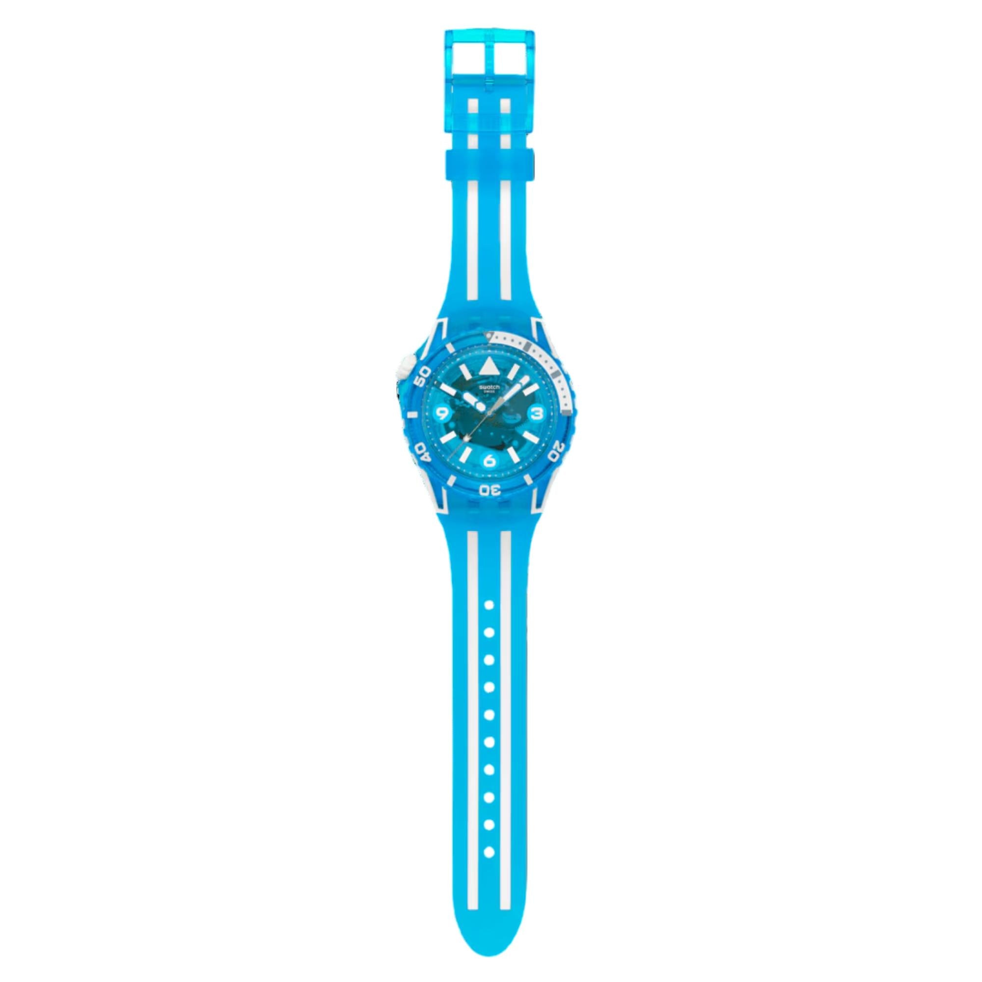 Swatch SCUBAQUA Blue Fire Blue Bioceramic Dial Silicone Strap Watch SSCU09S100