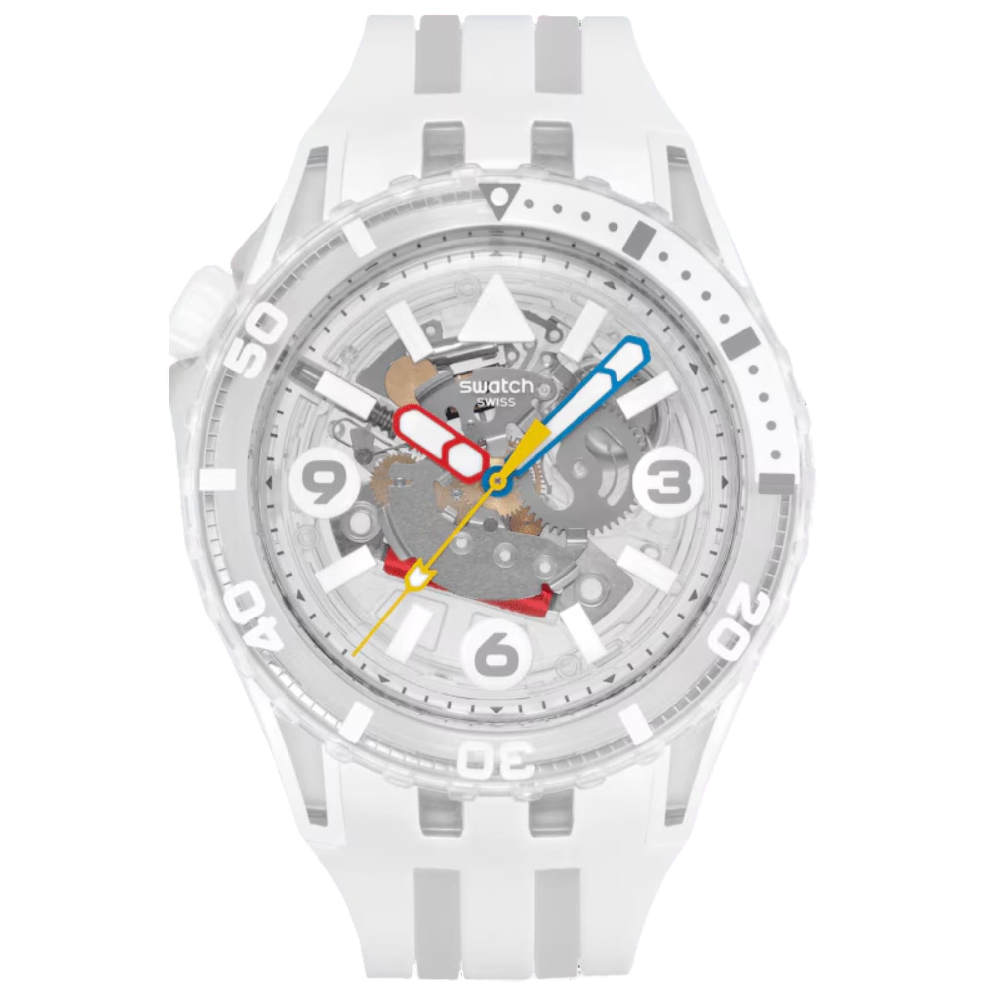 Swatch SCUBAQUA Aurelia Aurita Weißes Biokeramisches Zifferblatt Silikonarmband Uhr SSCU09K100