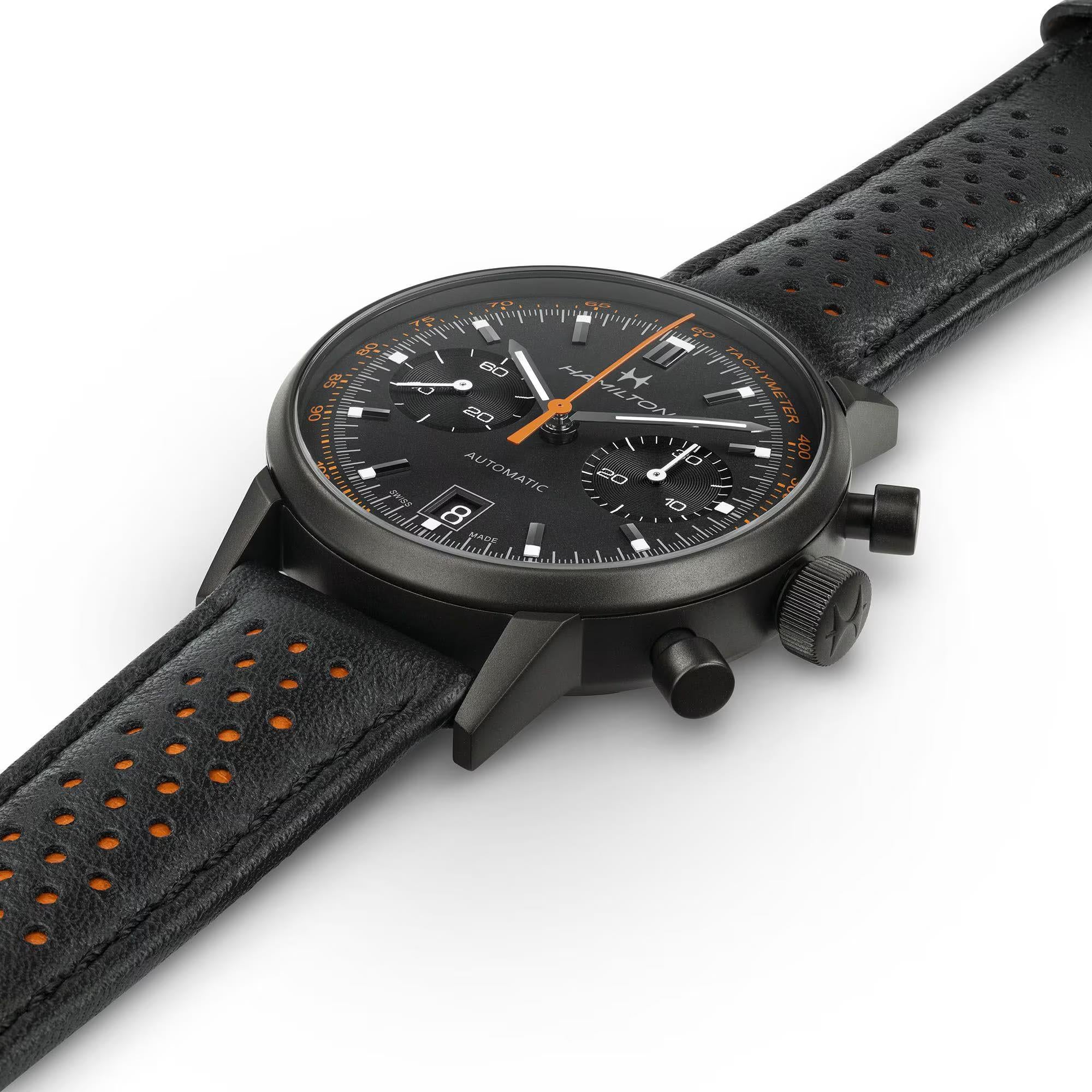Hamilton American Classic 40mm Chronograph Black Dial Leather Mens Automatic Watch H38446732