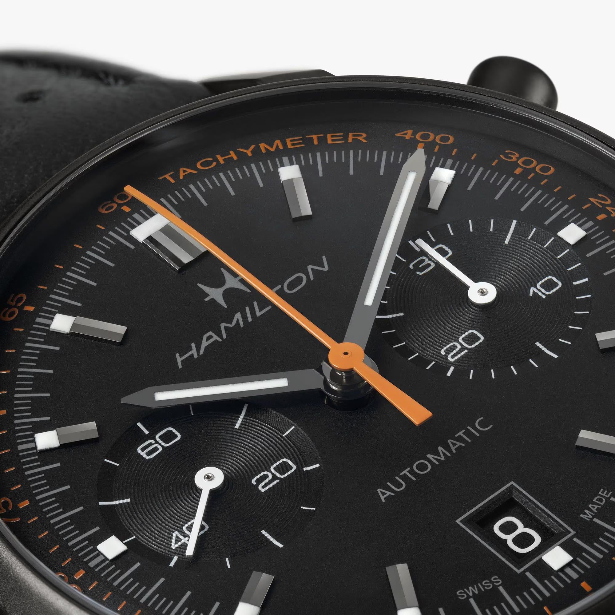 Hamilton American Classic 40mm Chronograph Black Dial Leather Mens Automatic Watch H38446732