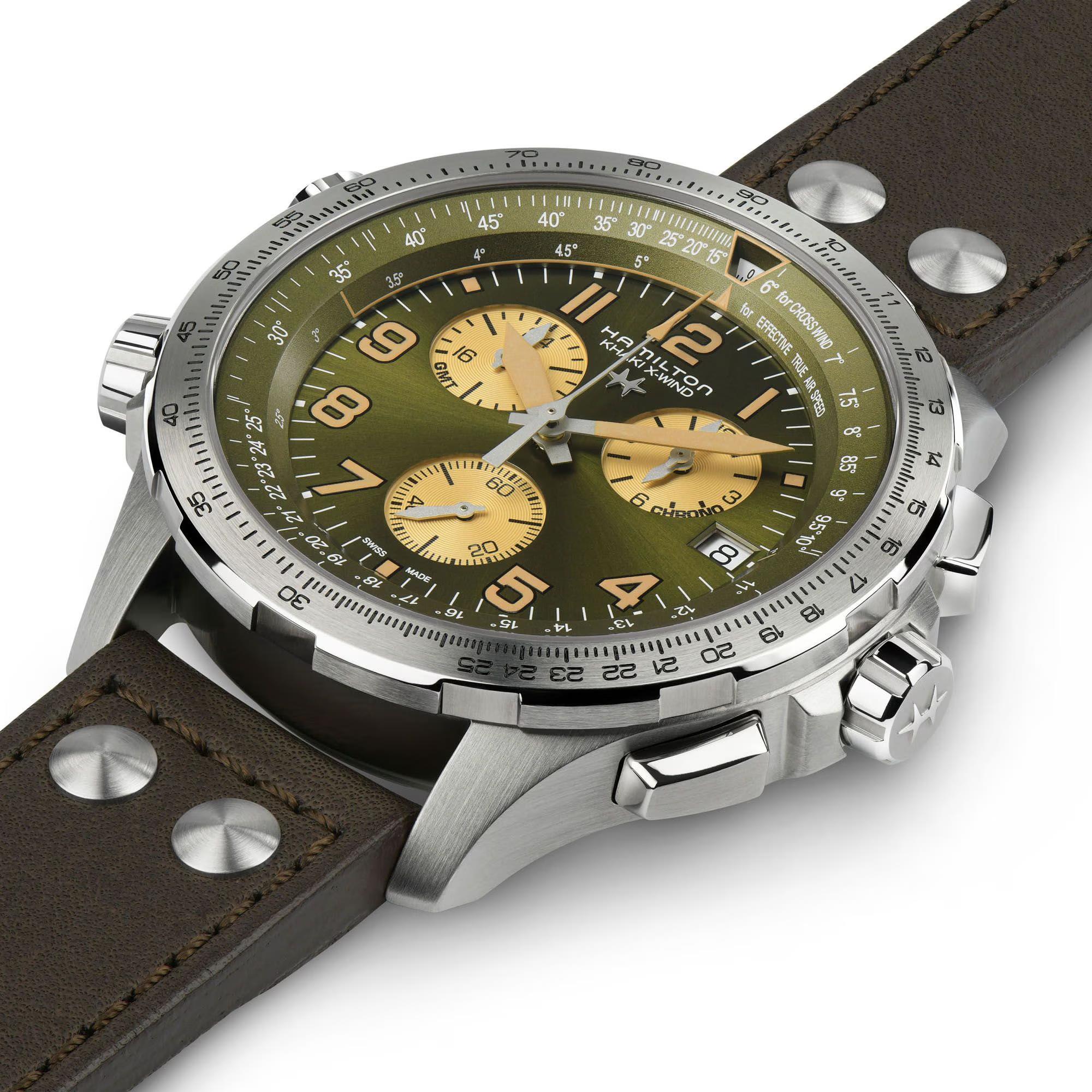Hamilton Khaki Aviation 46mm Chronograph Green Dial Leather Mens Quartz Watch H77932560