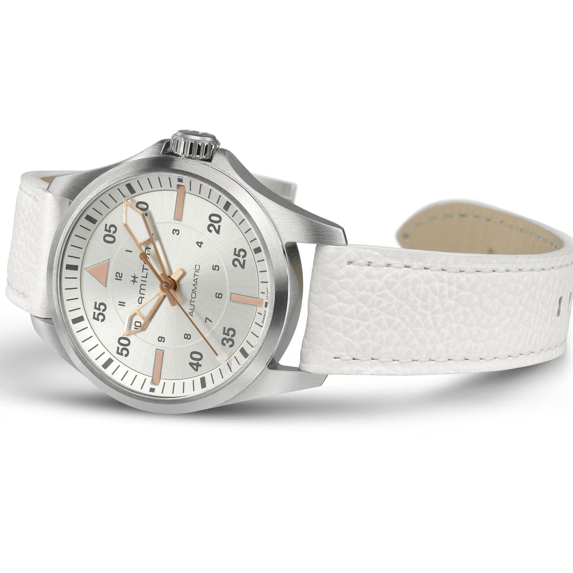 Hamilton Khaki Aviation 36mm Silber Zifferblatt Leder Damen Automatik Uhr H76215850