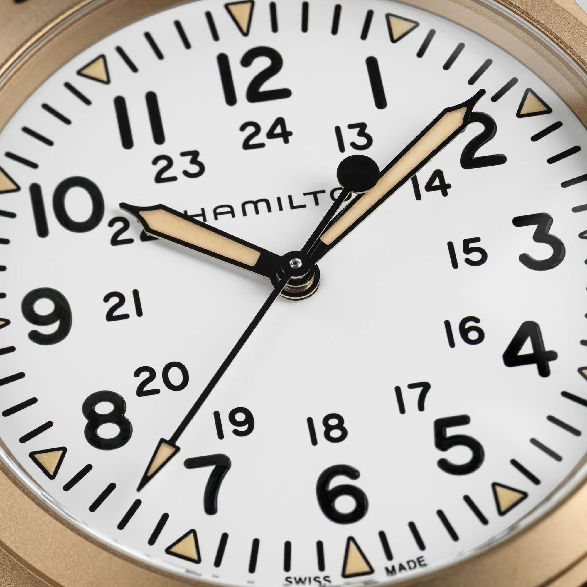Hamilton Khaki Field Mechanical Bronze White Dial Leather Strap Unisex Watch H69459510 - WatchNation