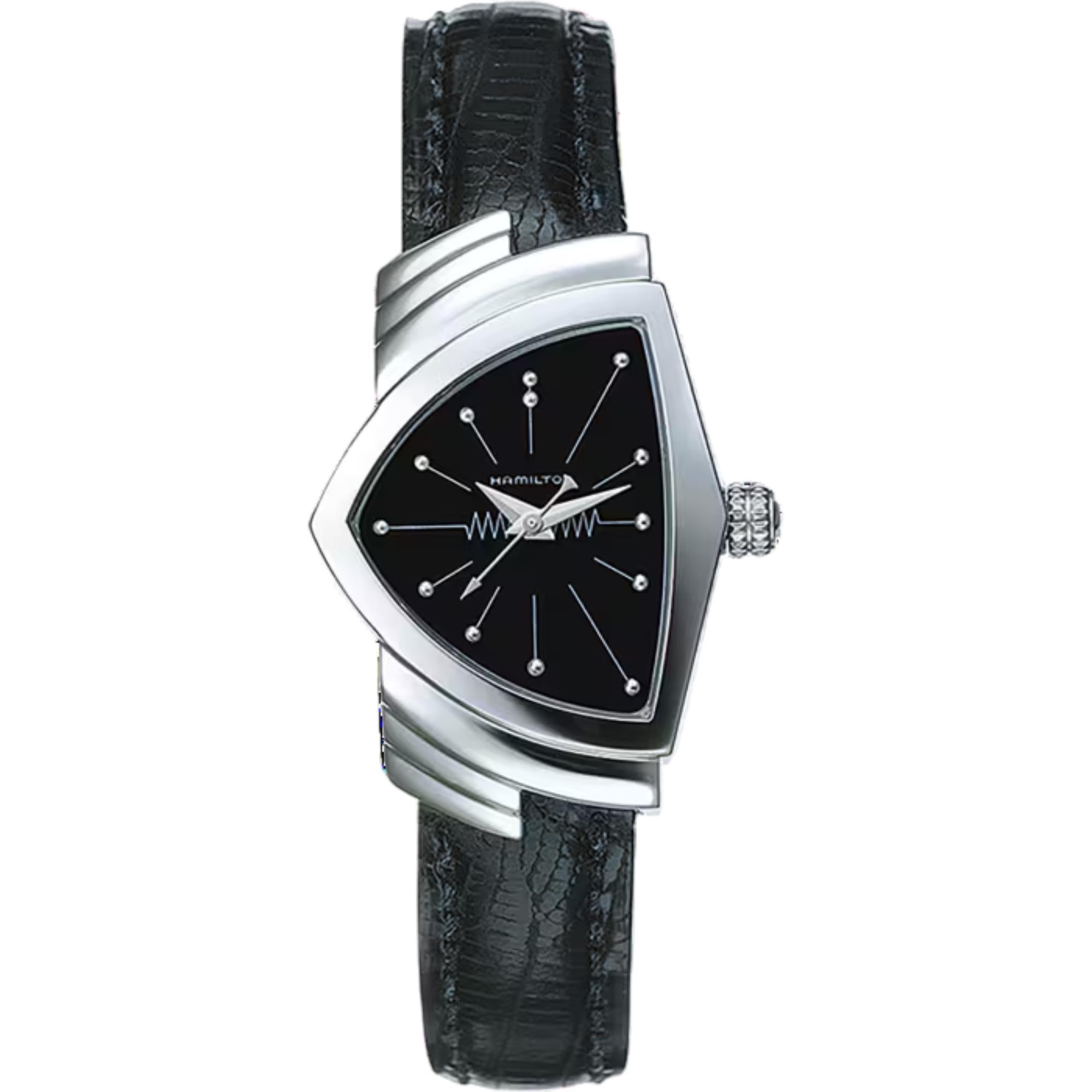 Hamilton Ventura 24mm schwarzes Zifferblatt Leder Damen Quarz Uhr H24211732