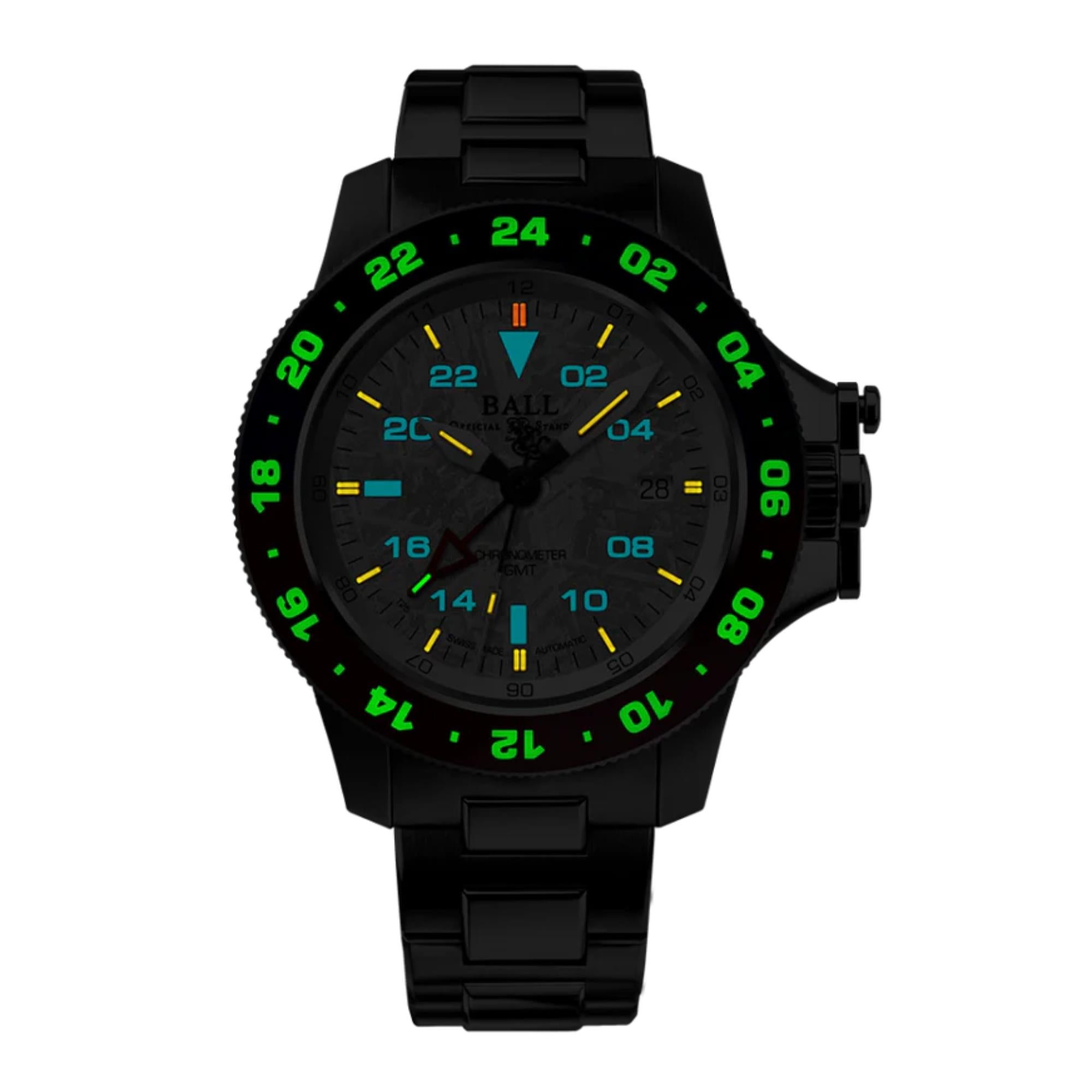 BALL Engineer Hydrocarbon AeroGMT II Meteoriten Zifferblatt Edelstahl Armband Herren Uhr DG2118C-S20C-MSL