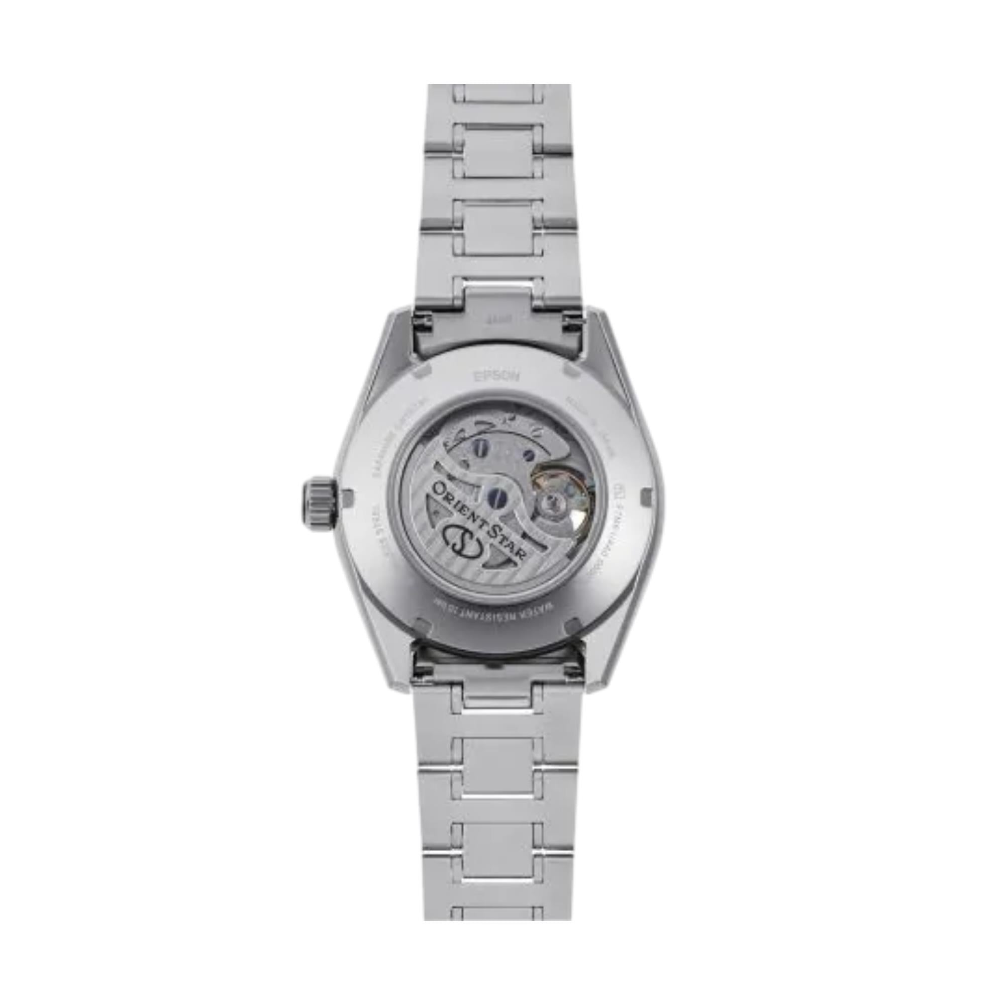 Orient Star Mondphase 41mm halb skelettiertes schwarzes Zifferblatt Stahl Herren Automatik Uhr RE-AY0001B00B