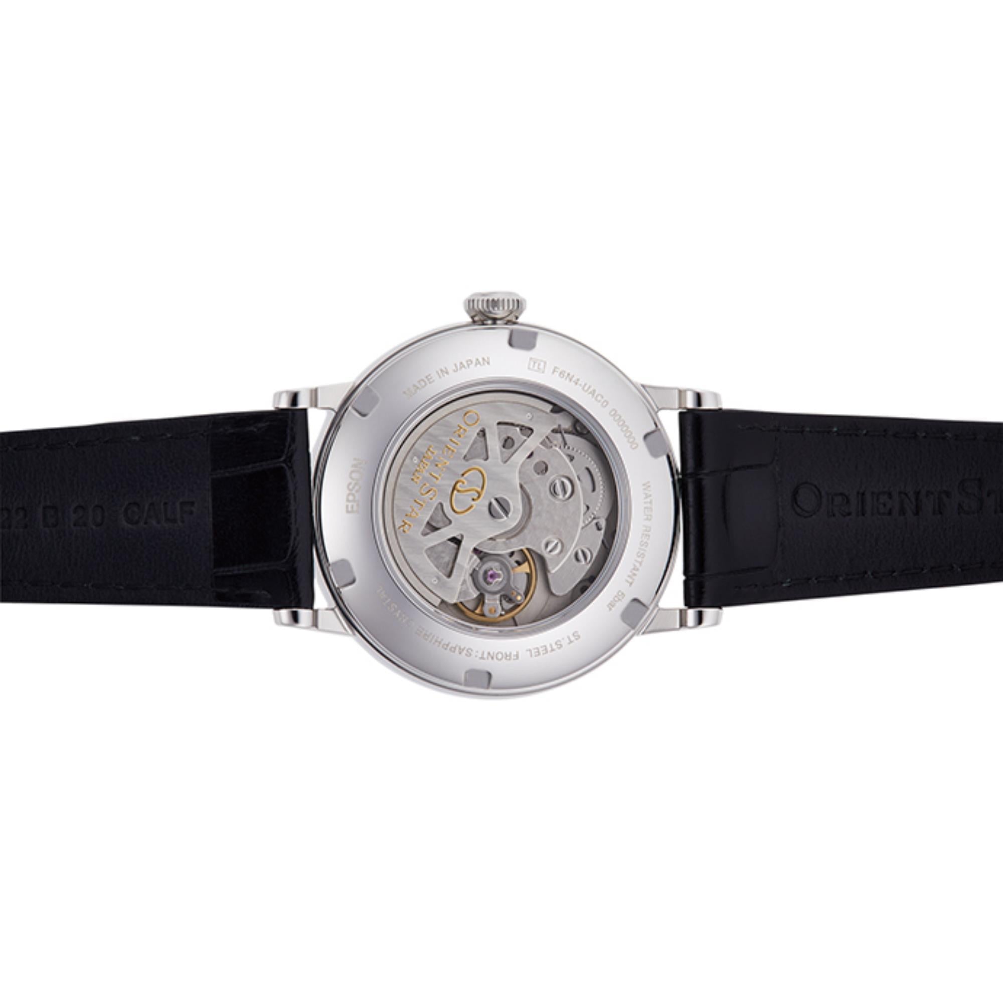 Orient Star Elegant Classic 39mm Power Reserve Weißes Zifferblatt Leder Herren Automatik Uhr RE-AU0002S00B