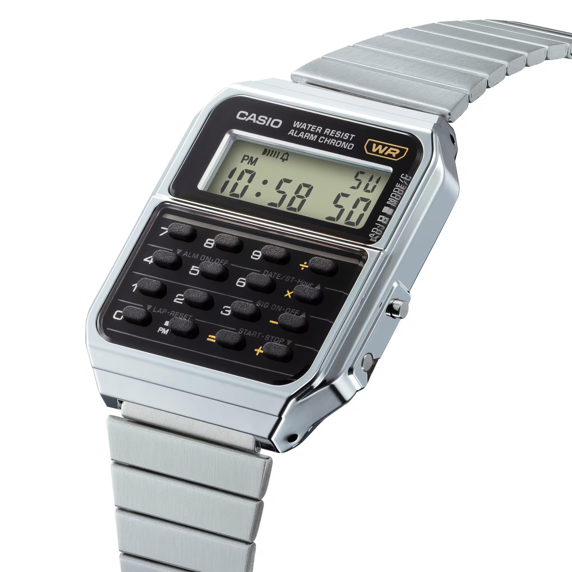 Casio Edgy Vintage Taschenrechner Schwarze Digitale Stahl Uhr CA-500WE-1AEF