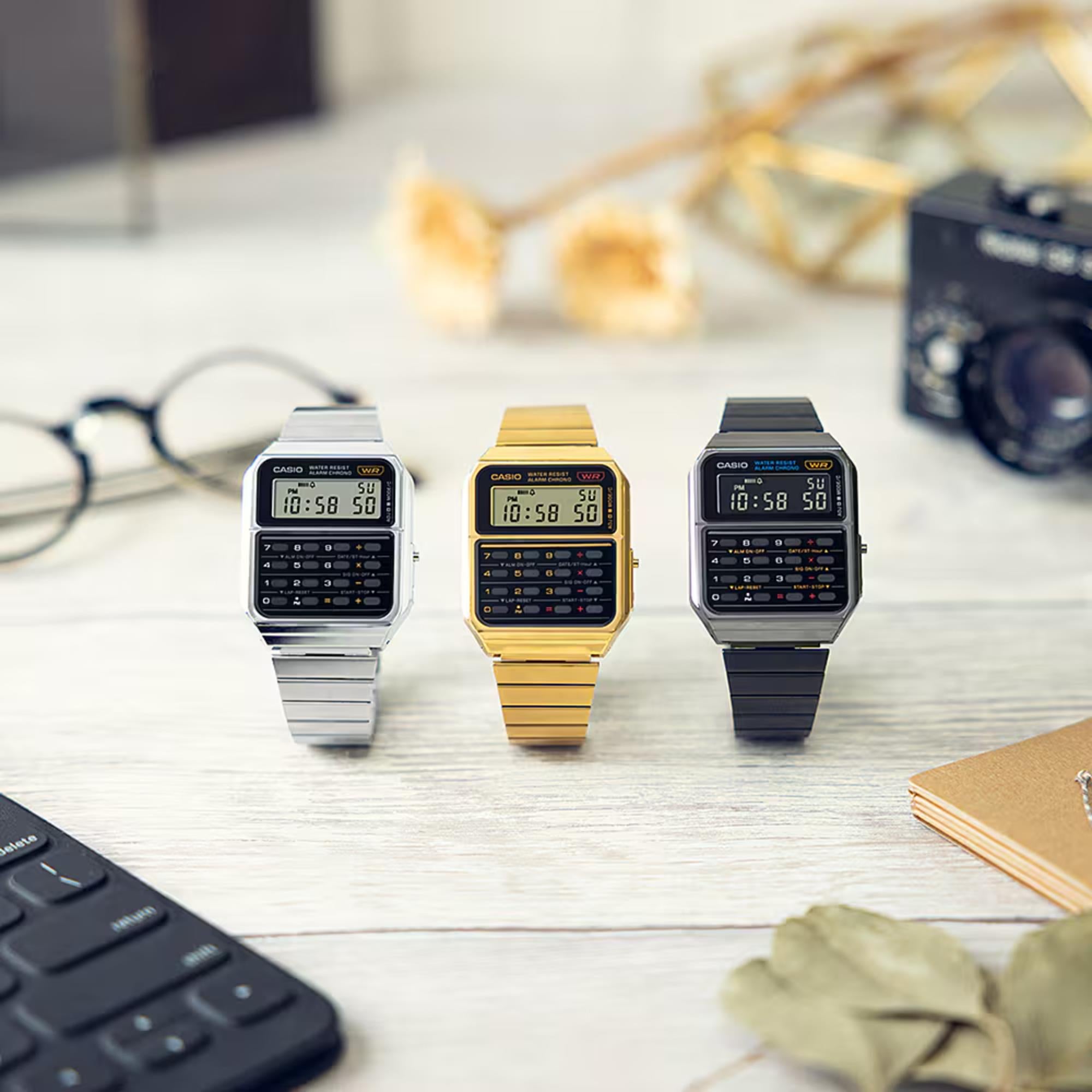 Casio Edgy Vintage Taschenrechner Schwarze Digitale Stahl Uhr CA-500WE-1AEF