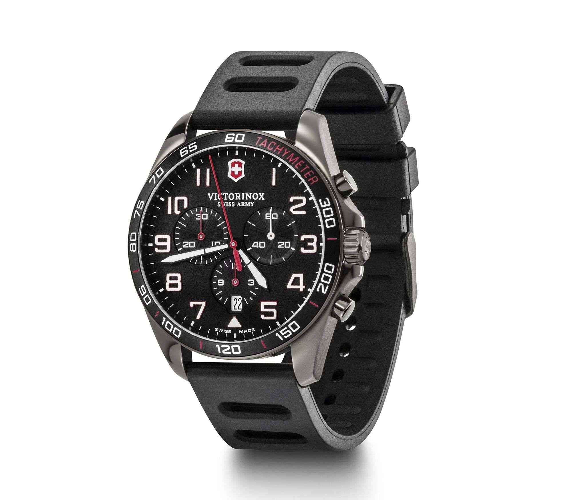 Victorinox FieldForce 42mm Chronograph Schwarzes Zifferblatt Gummi Herren Quarz Uhr 241889
