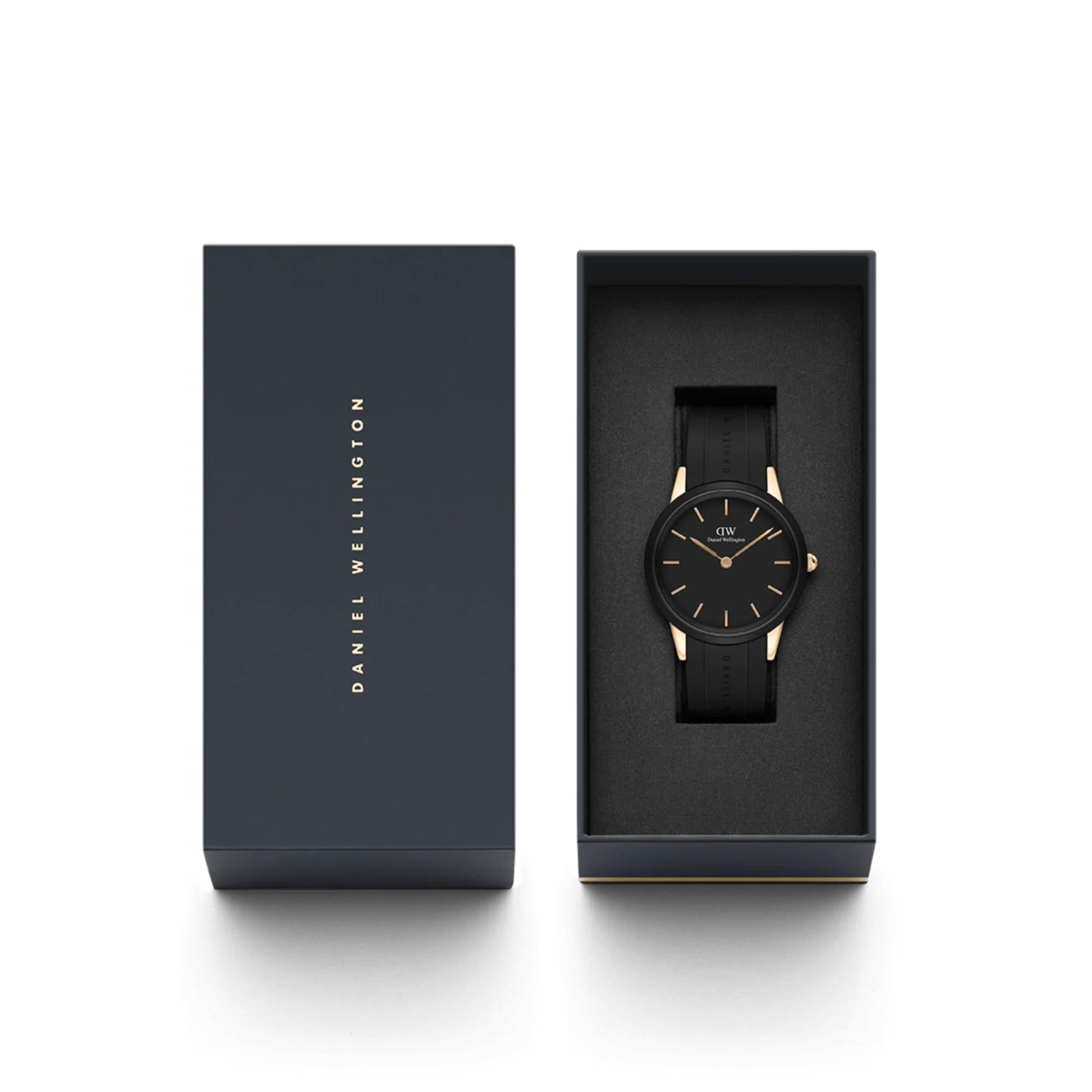 Daniel Wellington Iconic 40mm Schwarzes Zifferblatt Gummi Herren Quarz Uhr DW00100425