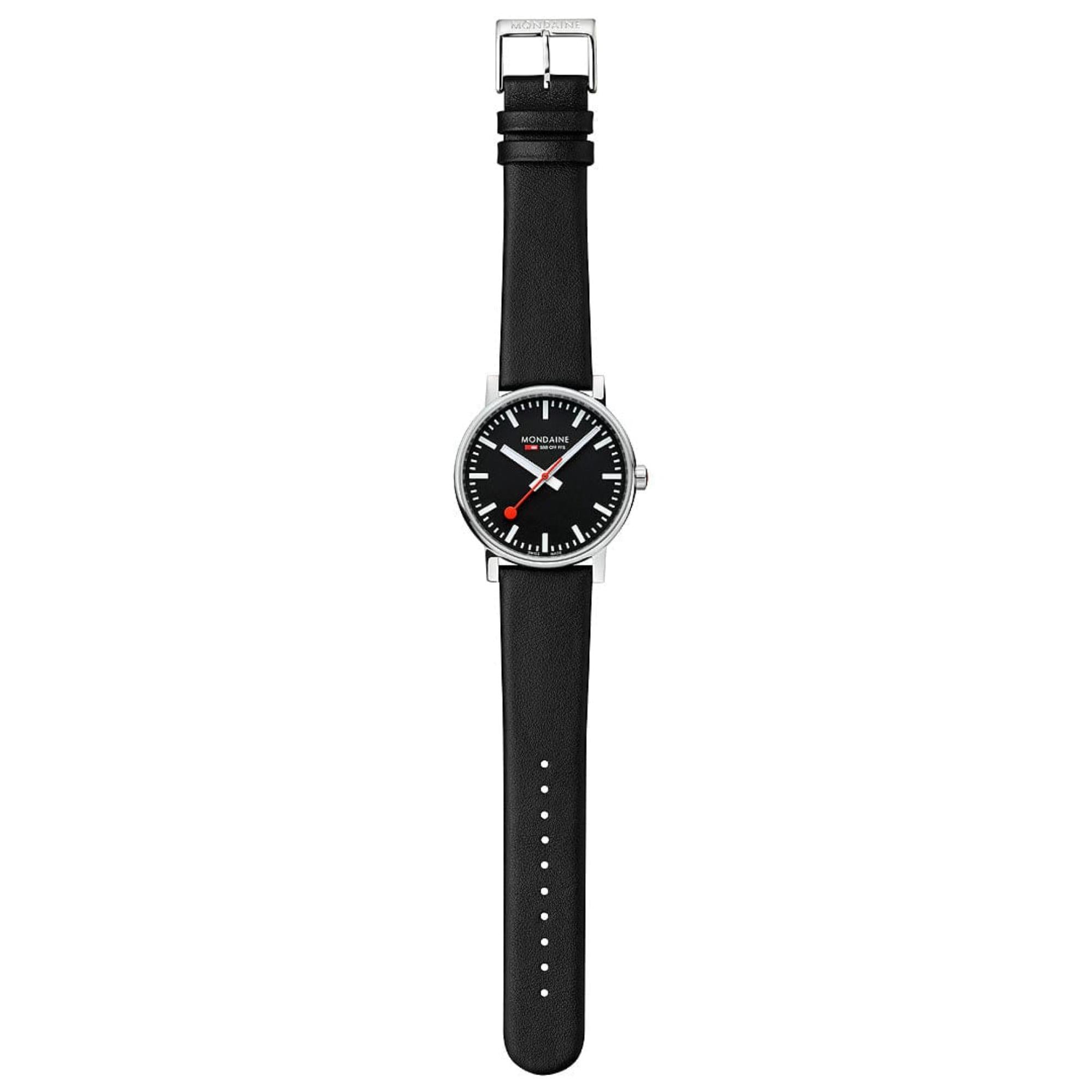 Mondaine Evo2 43mm Schwarzes Zifferblatt Leder Herren Quarz Uhr MSE.43120.LB