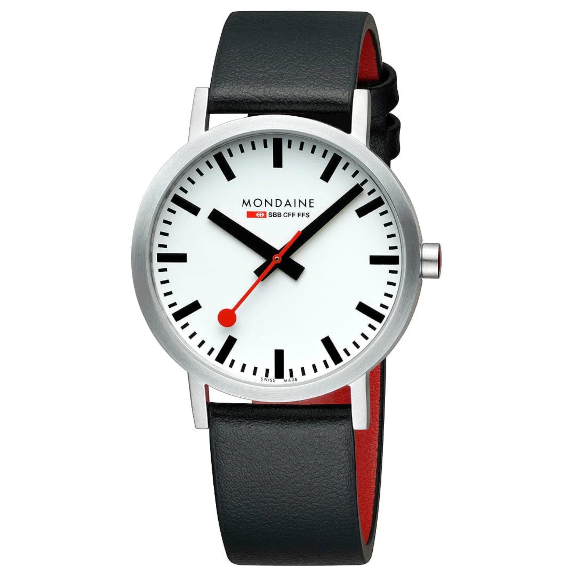 Mondaine Classic 40mm White Dial Leather Mens Quartz Watch A660.30360.16SBBV