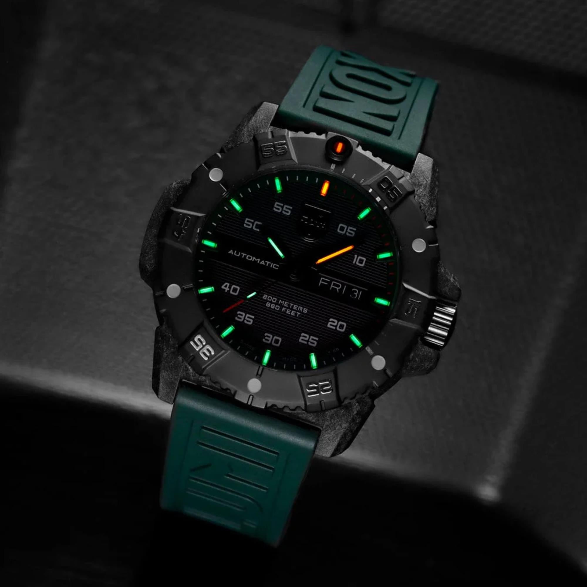 Luminox Master Carbon Seal 3860 Serie Automatik Graues Zifferblatt Grünes Gummiarmband Herren Uhr XS.3877