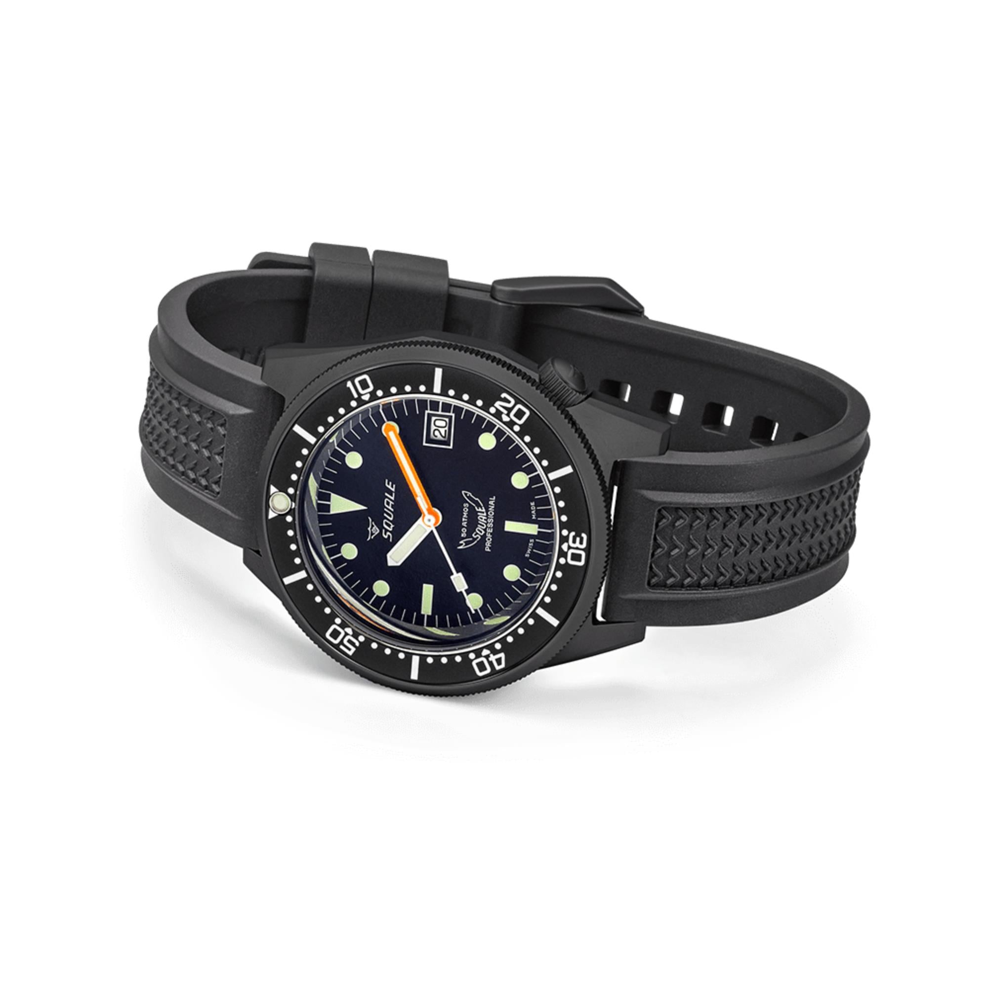 Squale 1521 PVD Automatik Schwarzes Zifferblatt Gummiband Herren Uhr 1521PVD.VO