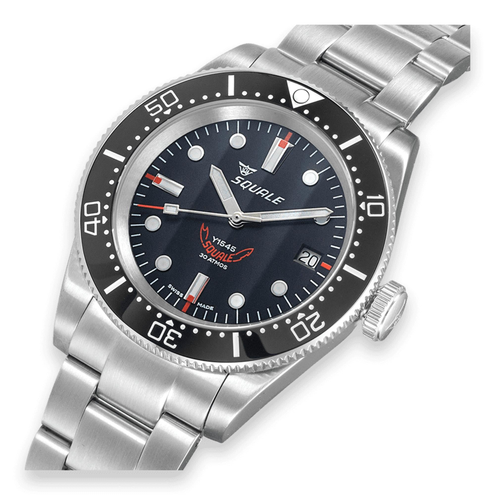 Squale 1545 Automatic Black Dial Steel Strap Men's Watch 1545BKBKC.AC