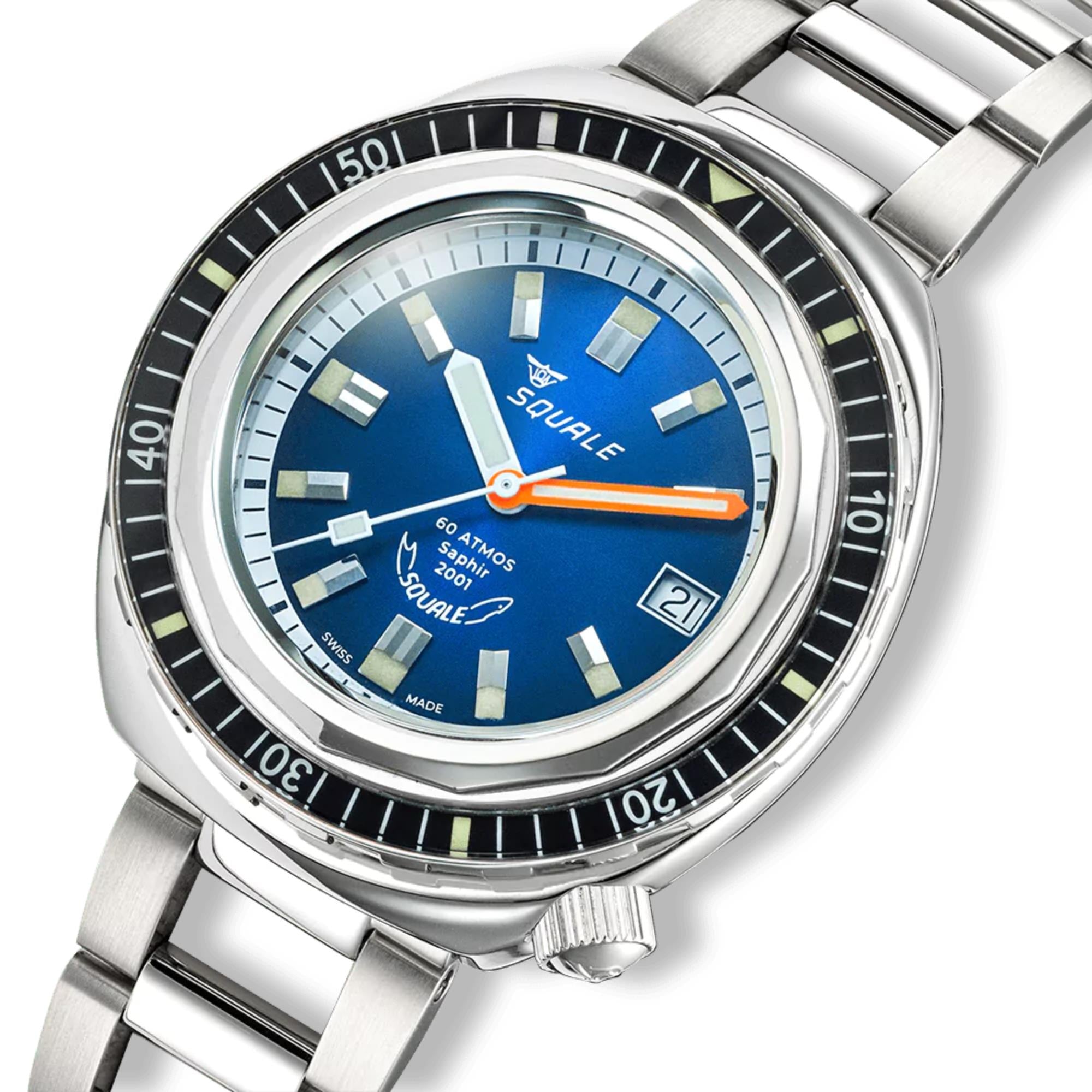 Squale 2001 Automatik Sunray Blaues Zifferblatt Stahlarmband Herren Uhr 2001BKBL.AC