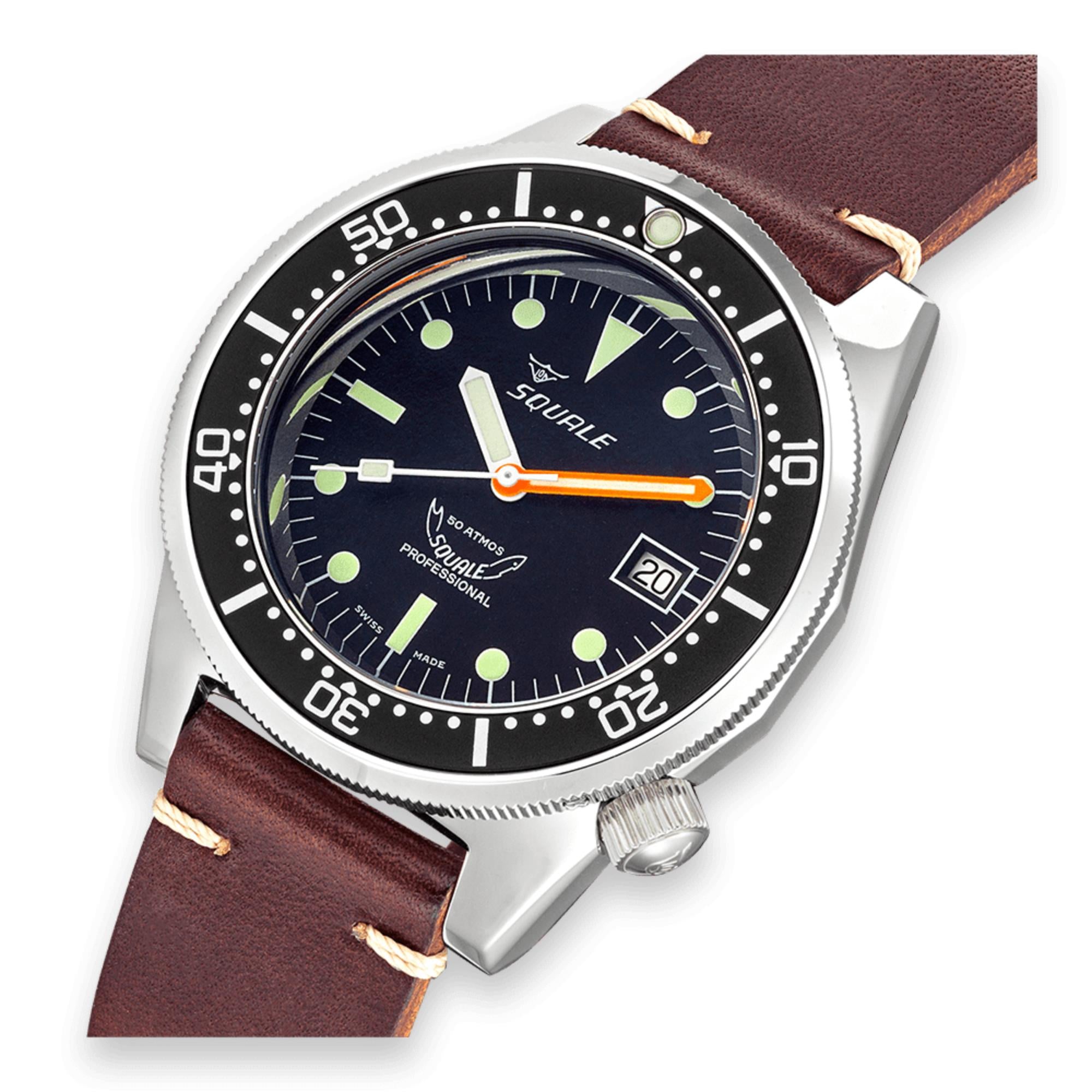 Squale 1521 Classic Automatik Schwarzes Zifferblatt Lederarmband Herren Uhr 1521CL.PS
