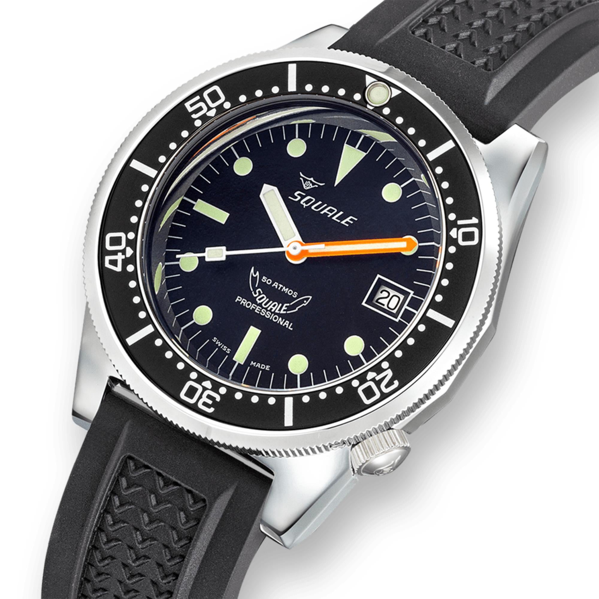 Squale 1521 Classic Automatic Black Dial Rubber Strap Men's Watch 1521CL.VO