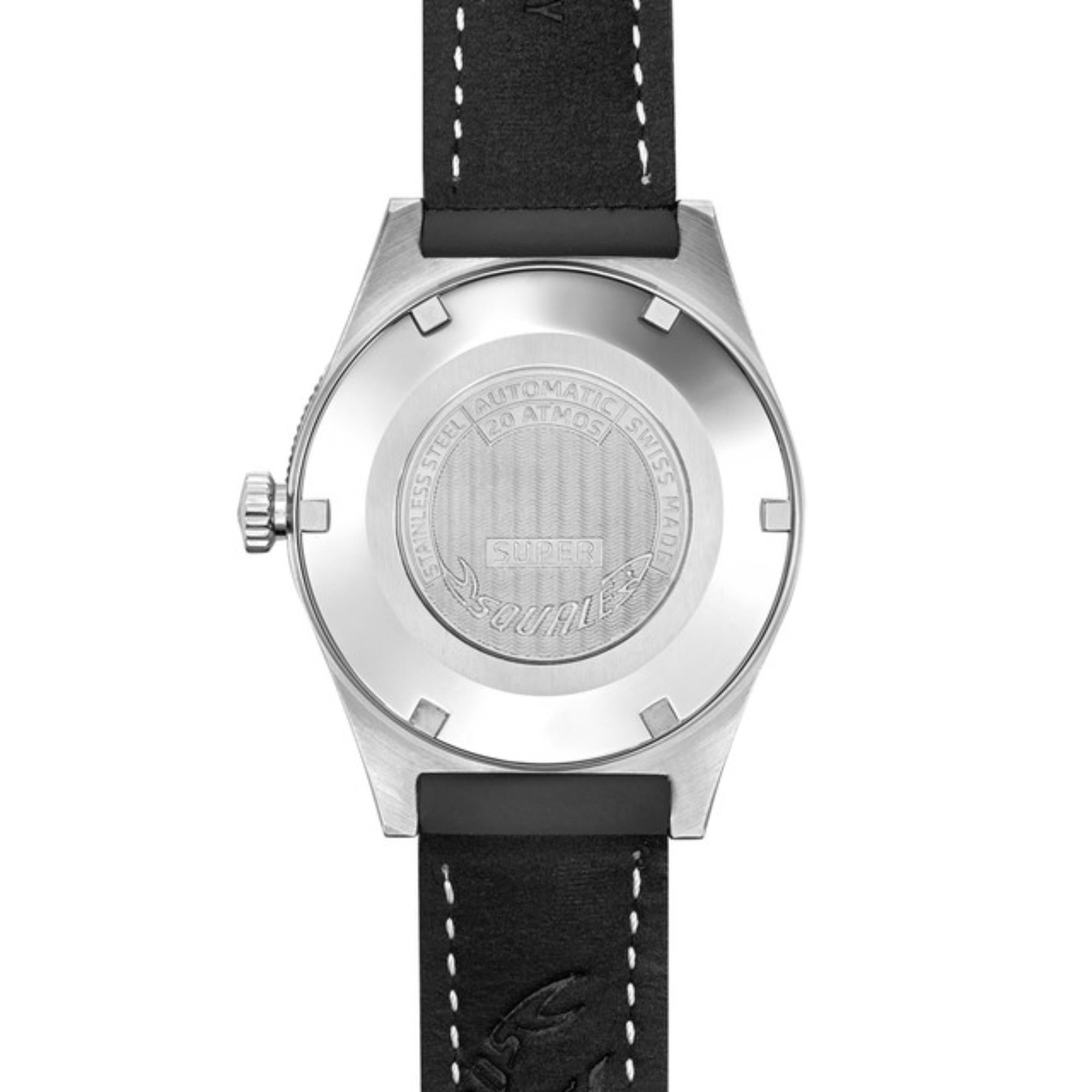 Squale Super-Squale Arabisch Automatik Schwarzes Zifferblatt Lederarmband Herren Uhr SUPERMBKBK.RLBK