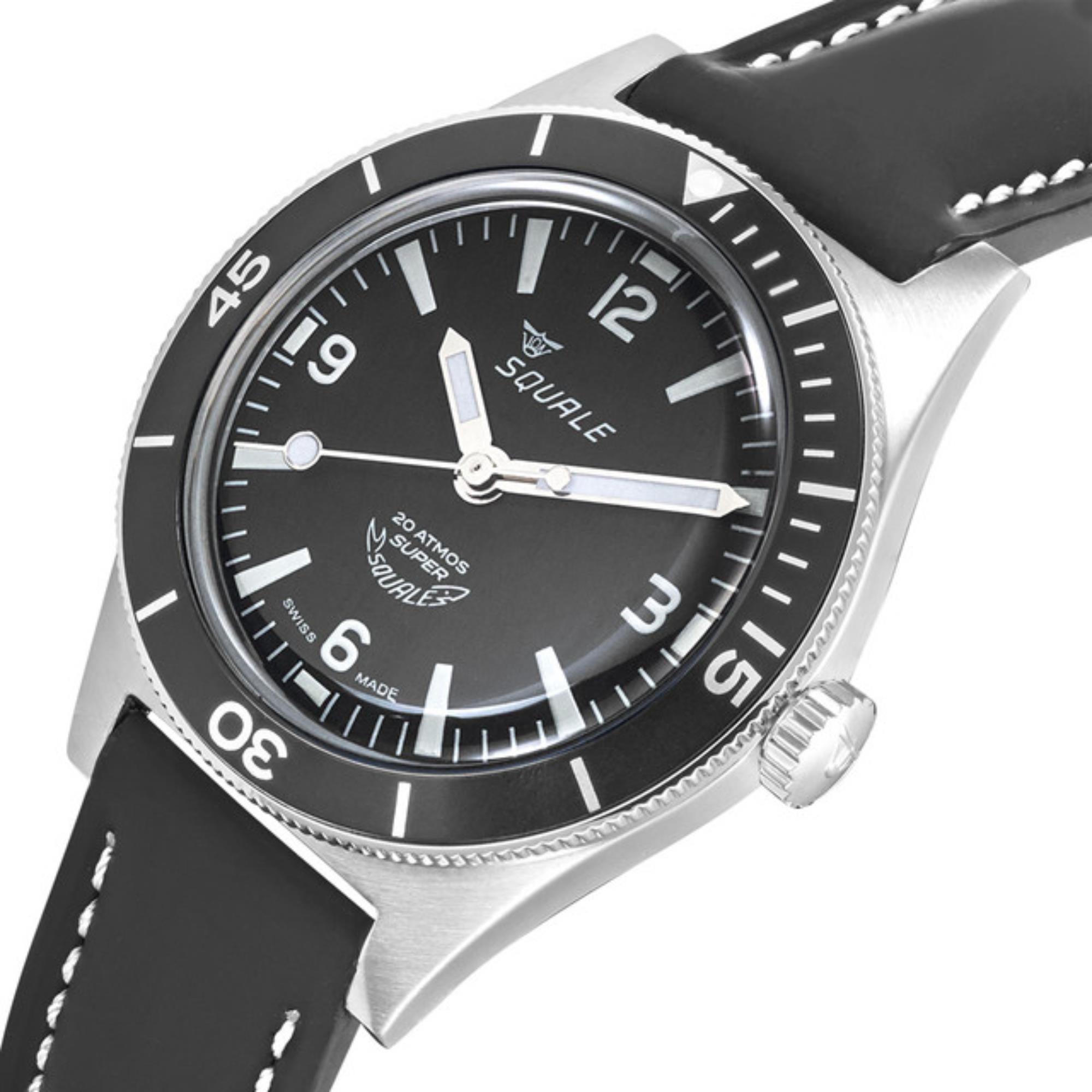 Squale Super-Squale Arabisch Automatik Schwarzes Zifferblatt Lederarmband Herren Uhr SUPERMBKBK.RLBK